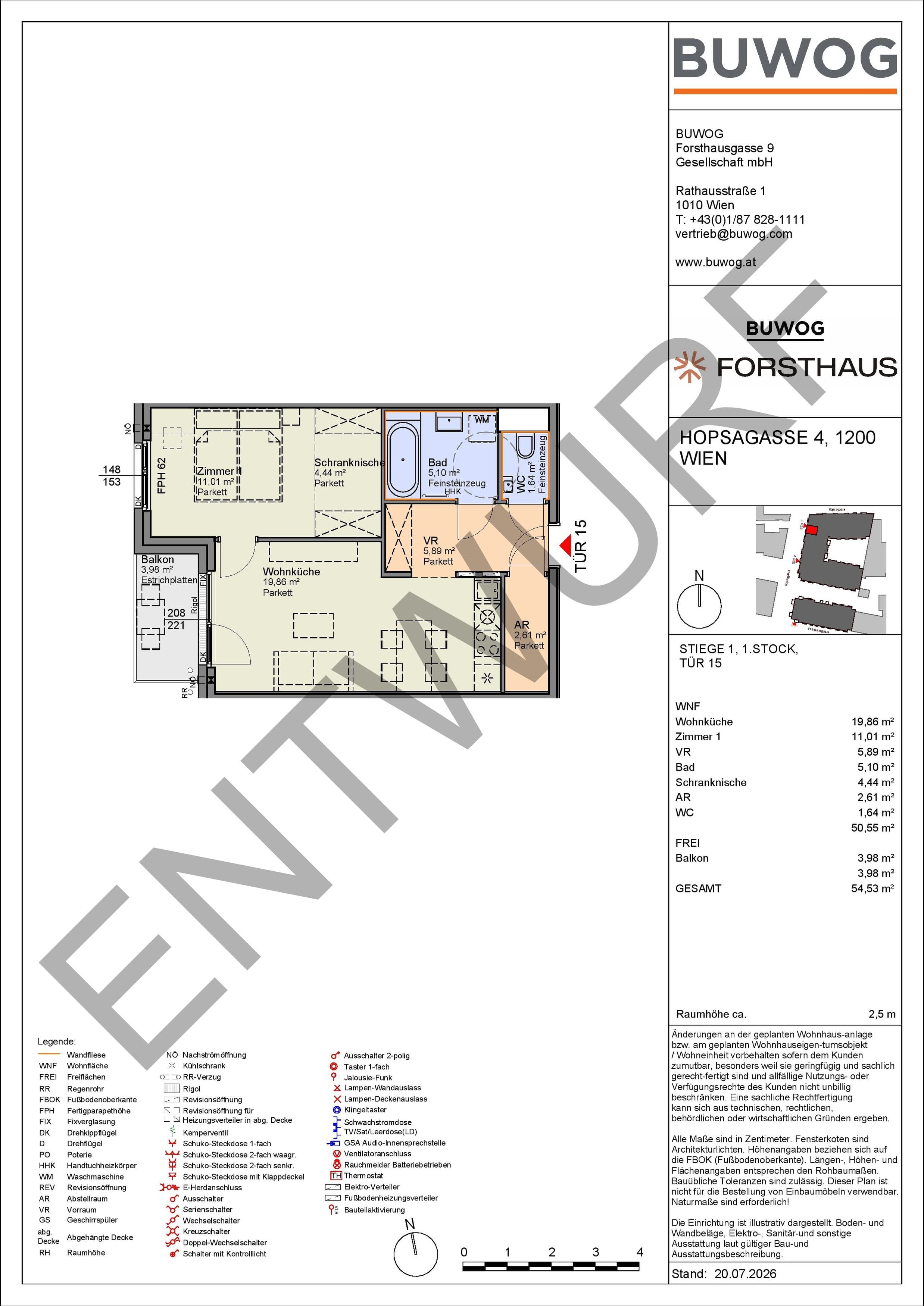 Floorplan Top HO 1.15 — FORSTHAUS — 2 Rooms — 50.6 m² — 1. OG — West