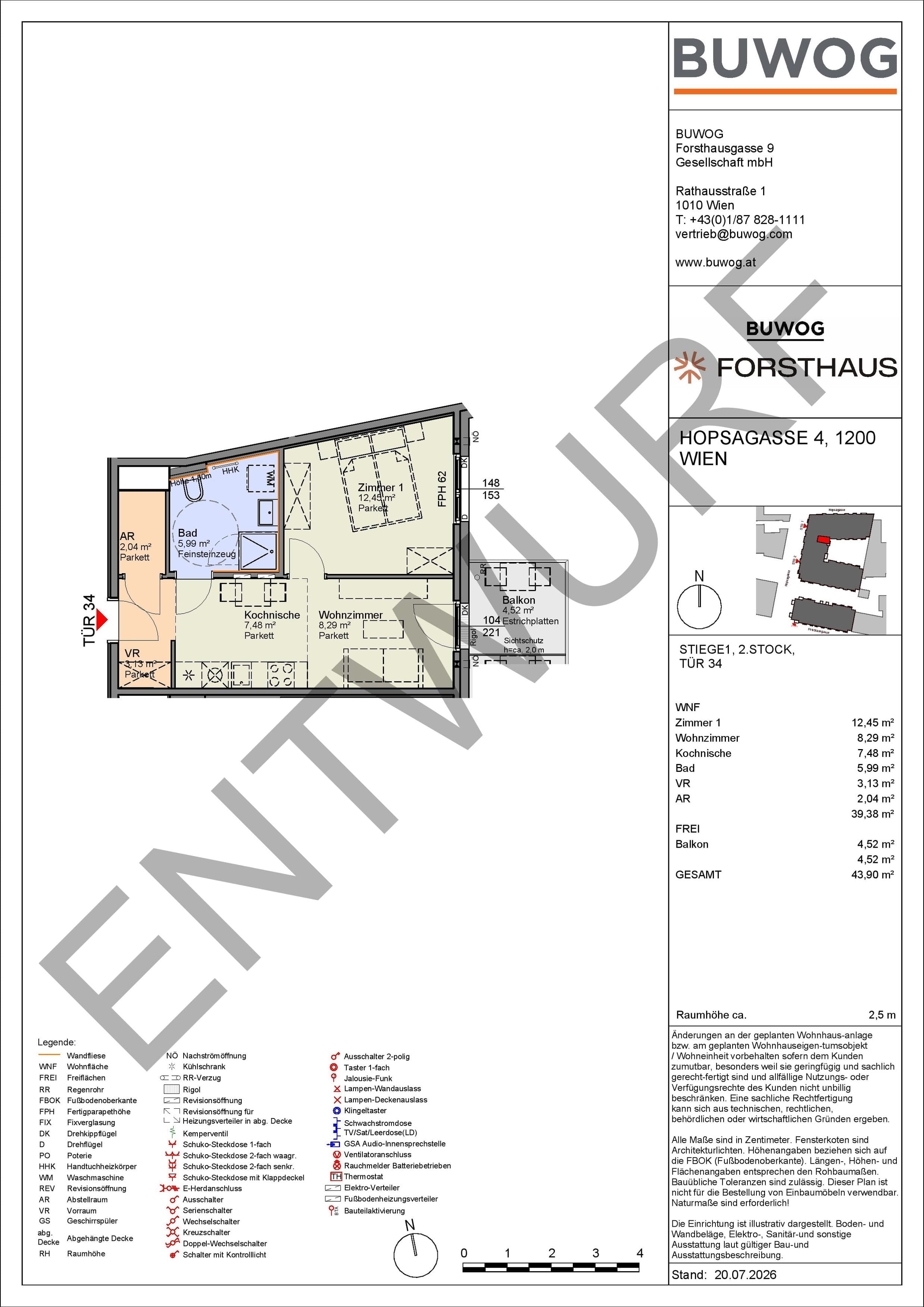 Floorplan Top HO 1.34 — FORSTHAUS — 2 Rooms — 39.4 m² — 2. OG — Ost