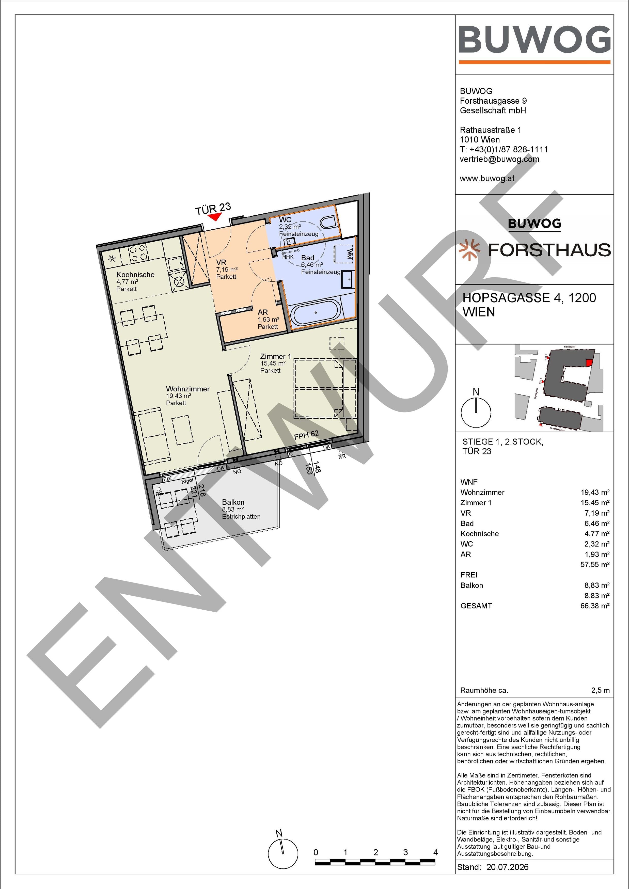 Floorplan Top HO 1.23 — FORSTHAUS — 2 Rooms — 57.6 m² — 2. OG — Süd