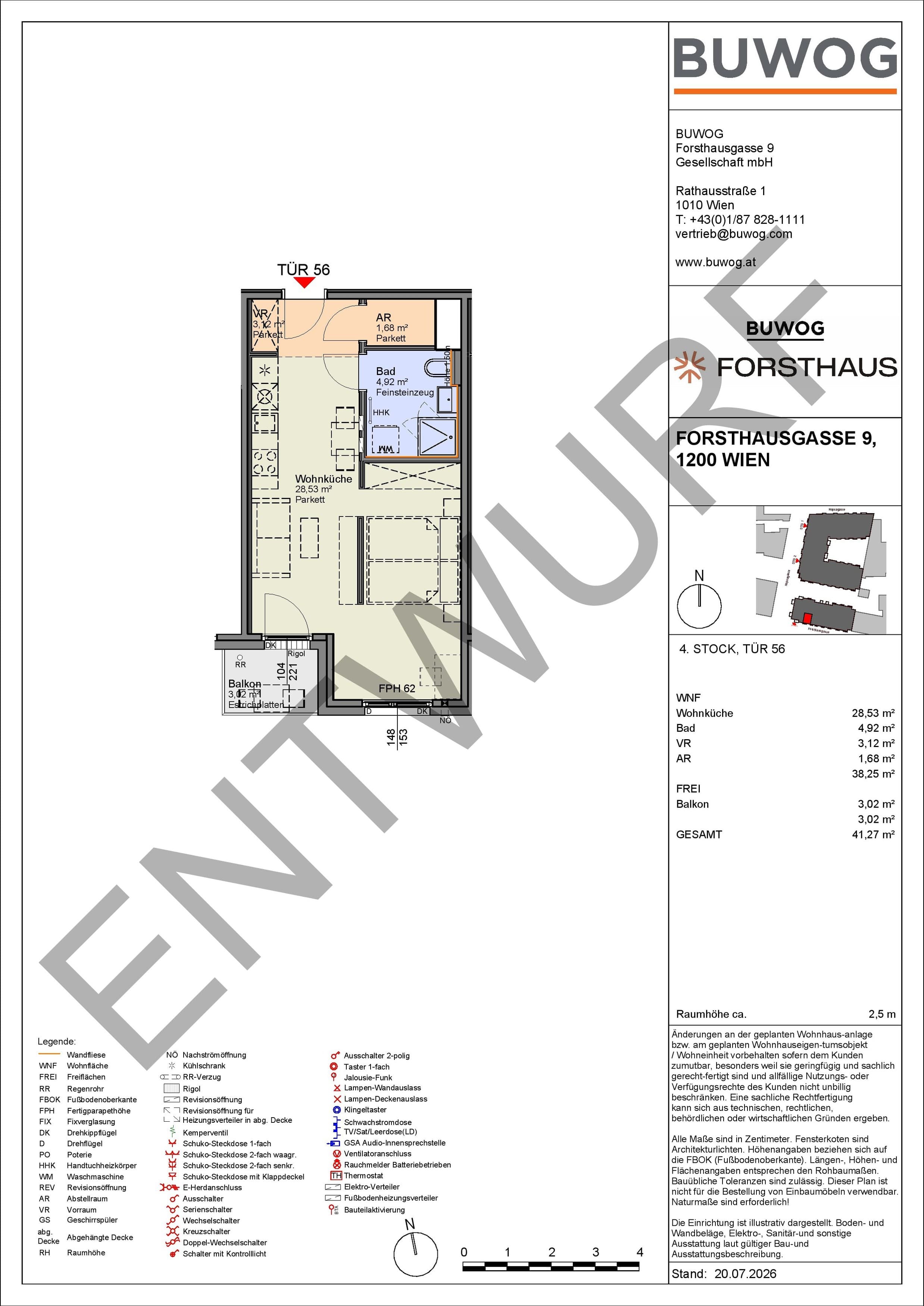 Floorplan Top FH 56 — FORSTHAUS — 1 Rooms — 38.3 m² — 4. OG — Süd