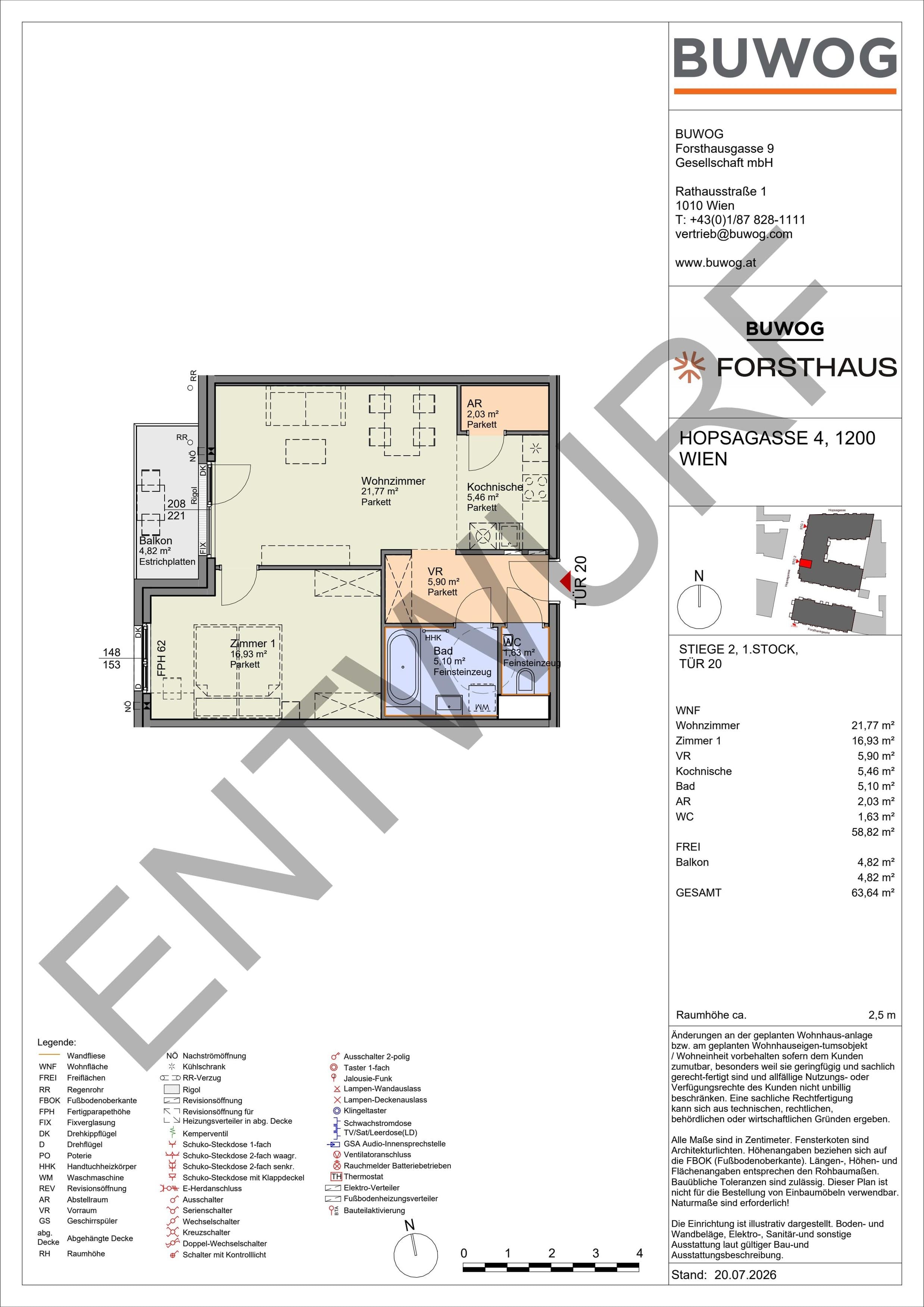 Floorplan Top HO 2.20 — FORSTHAUS — 2 Rooms — 58.8 m² — 1. OG — West