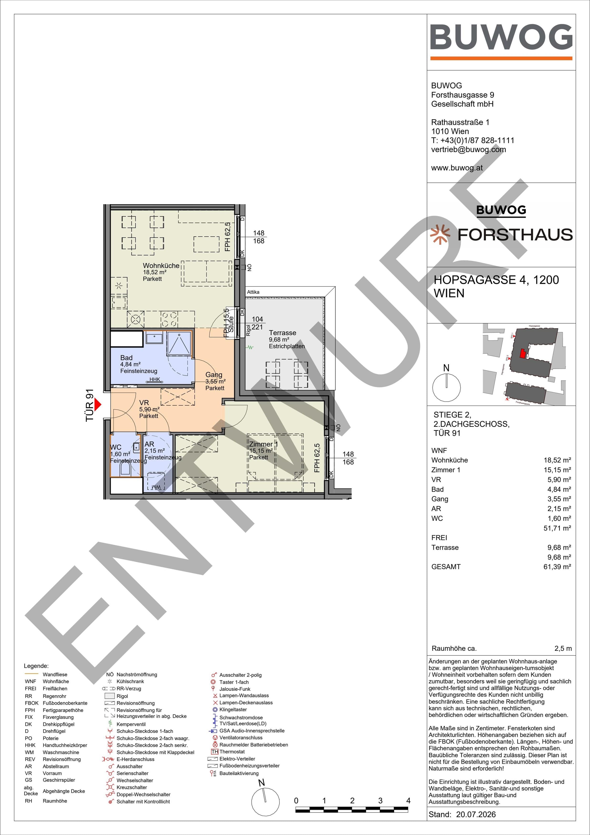 Floorplan Top HO 2.91 — FORSTHAUS — 2 Rooms — 51.7 m² — 2. DG — Ost