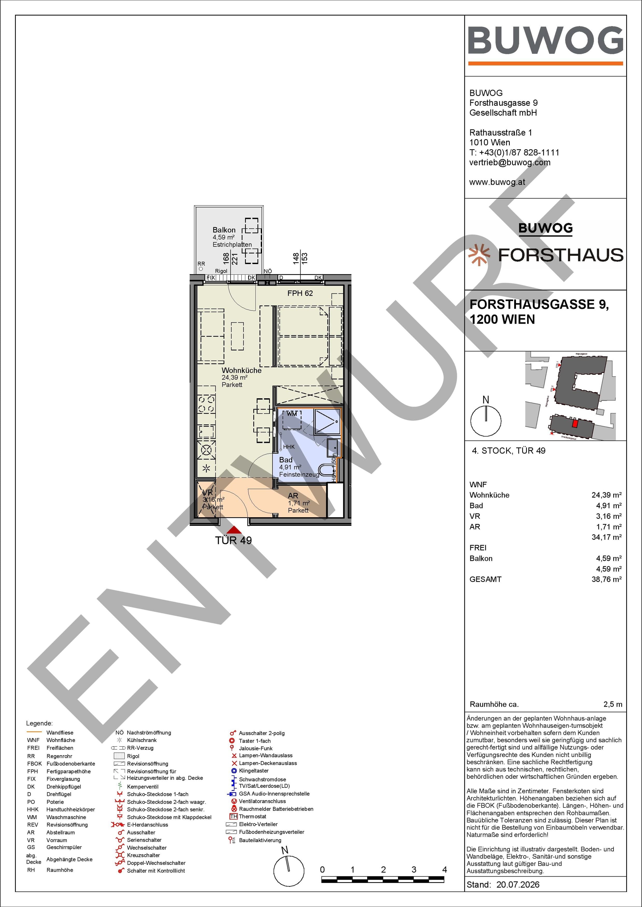Floorplan Top FH 49 — FORSTHAUS — 1 Rooms — 34.2 m² — 4. OG — Nord