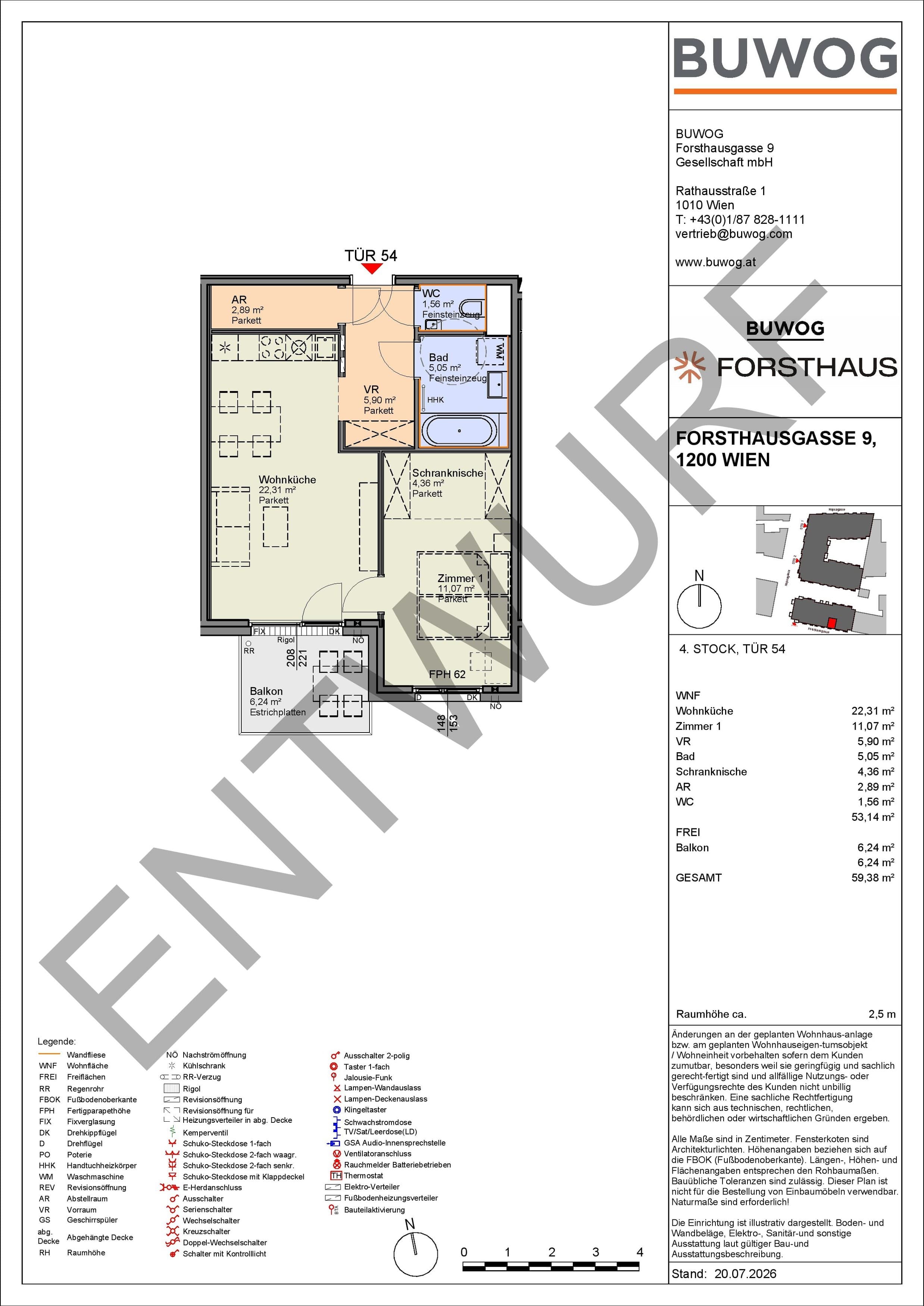 Floorplan Top FH 54 — FORSTHAUS — 2 Rooms — 53.1 m² — 4. OG — Süd