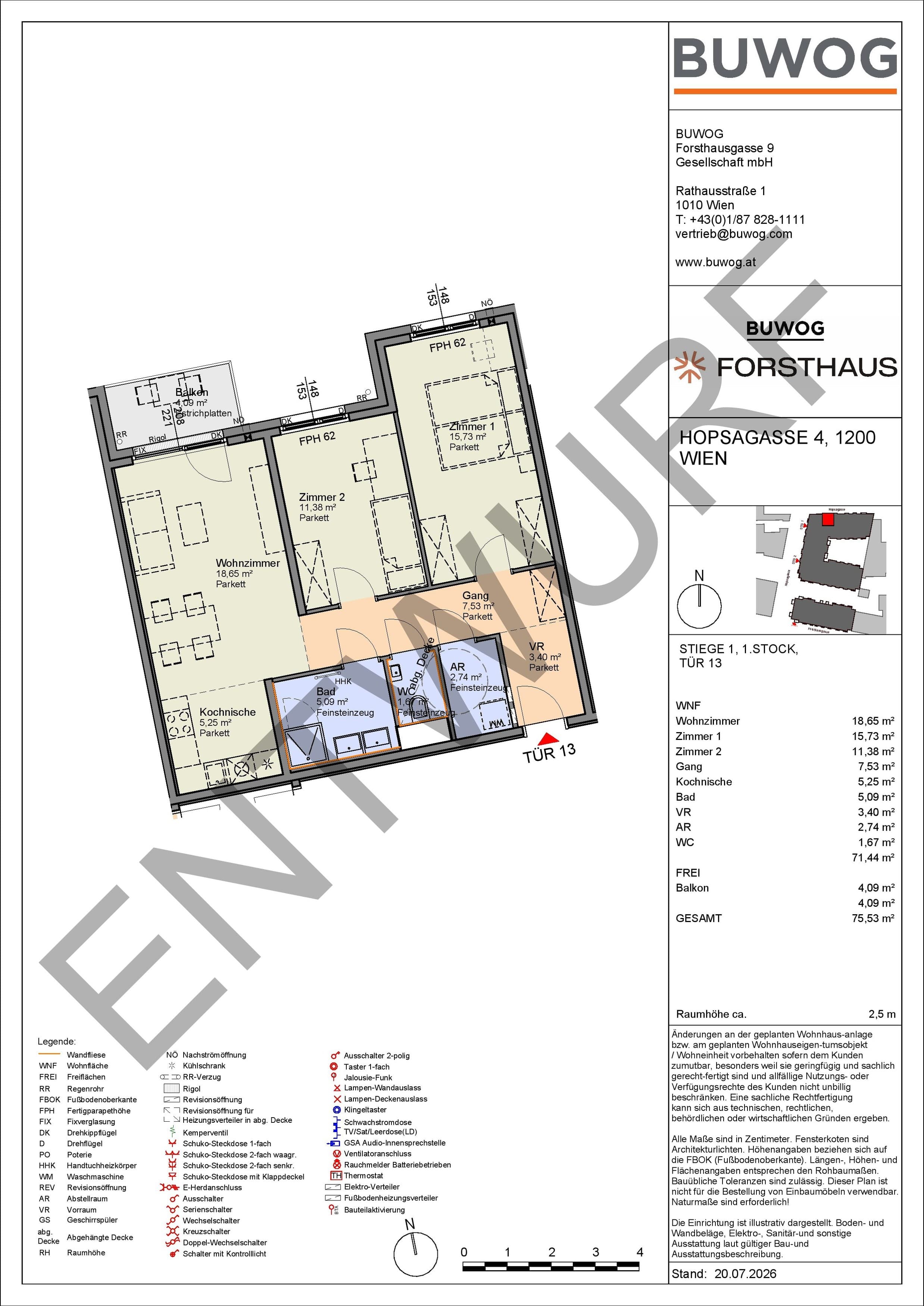 Floorplan Top HO 1.13 — FORSTHAUS — 3 Rooms — 71.4 m² — 1. OG — Nord