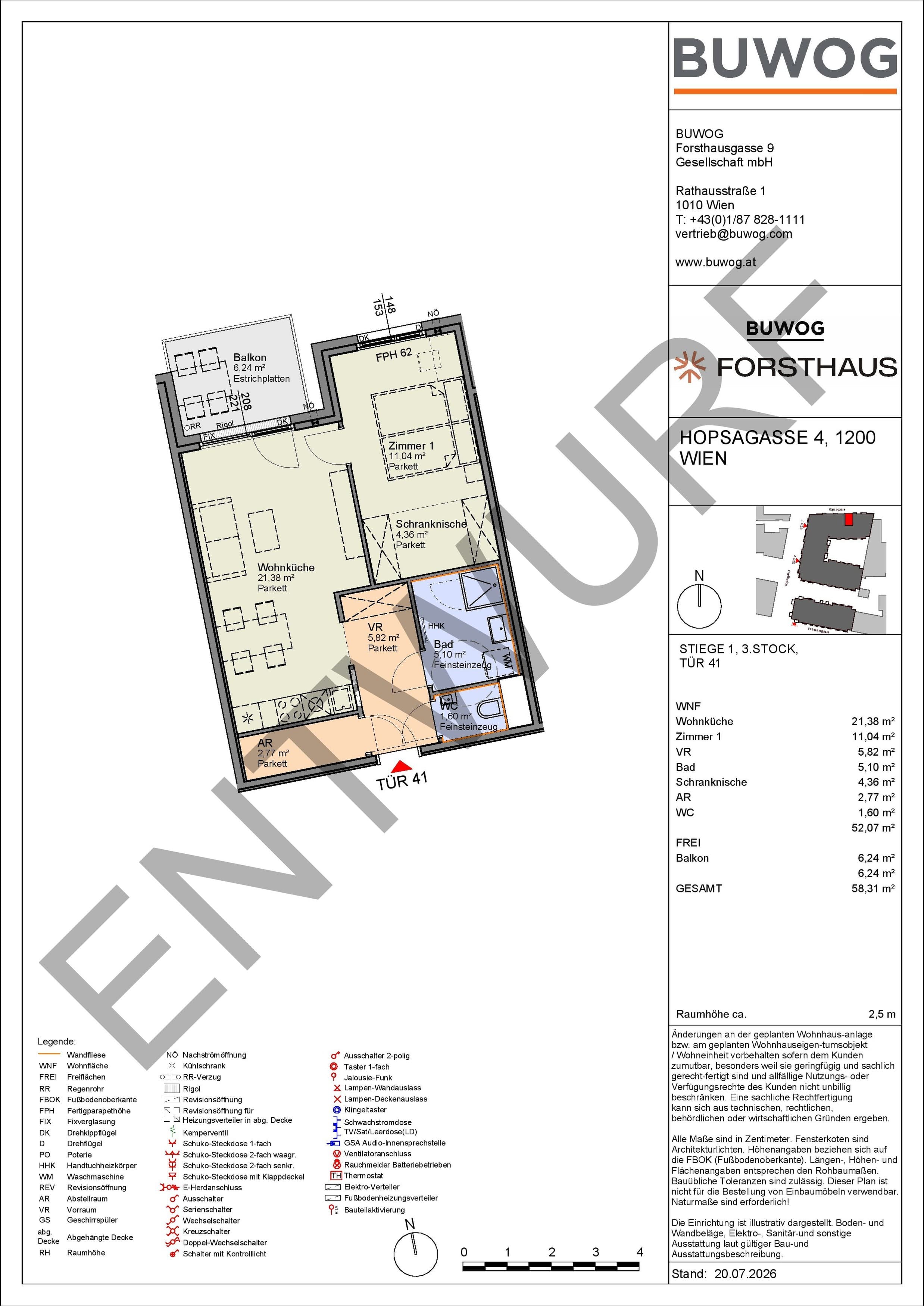 Floorplan Top HO 1.41 — FORSTHAUS — 2 Rooms — 52.1 m² — 3. OG — Nord