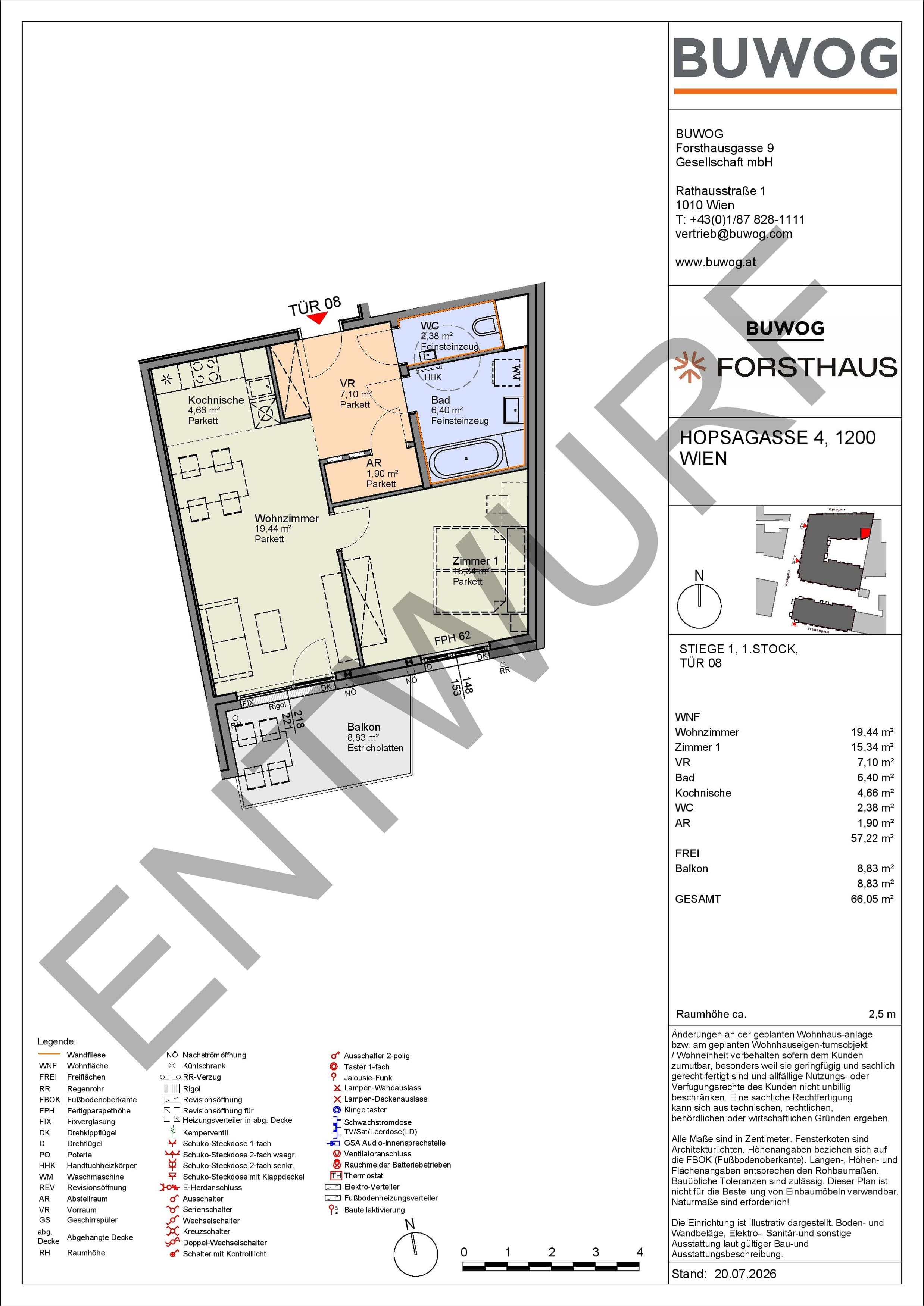 Floorplan Top HO 1.08 — FORSTHAUS — 2 Rooms — 57.2 m² — 1. OG — Süd