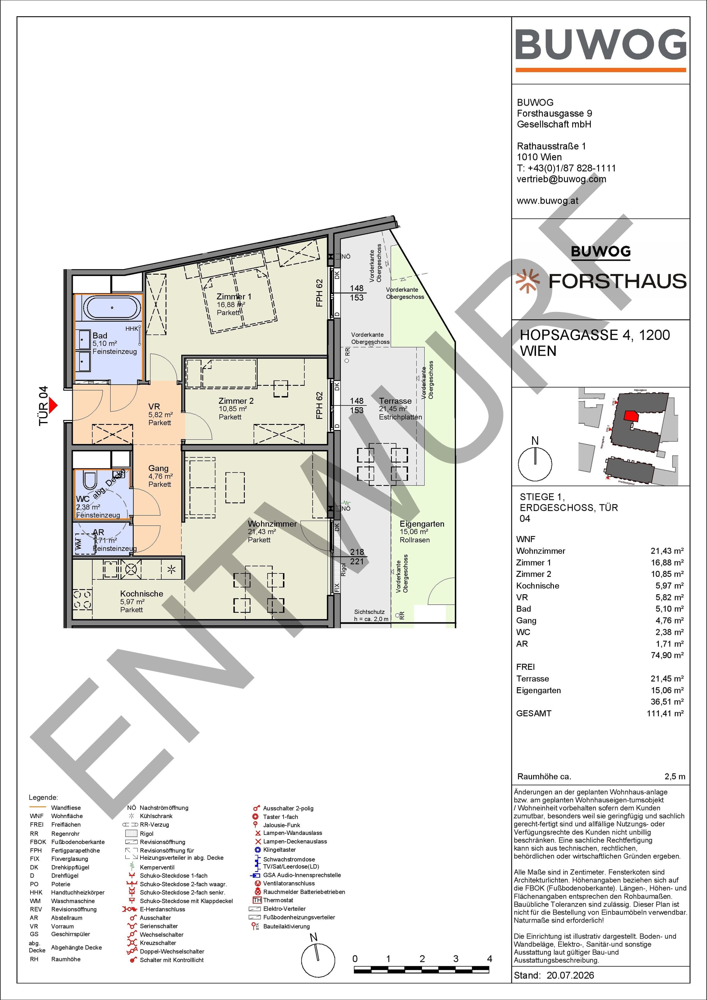 Floorplan Top HO 1.04 — FORSTHAUS — 3 Rooms — 74.9 m² — EG — Ost