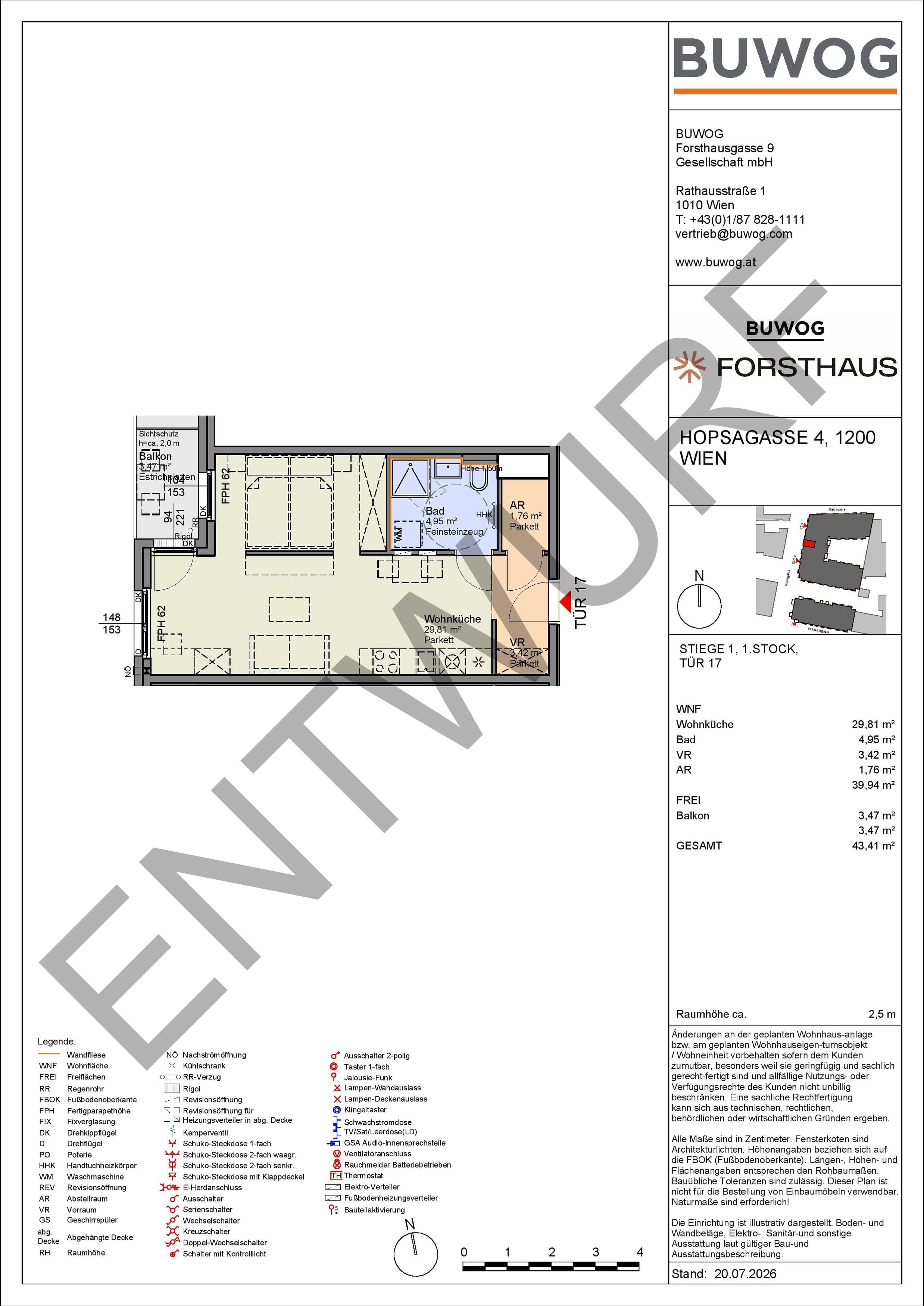 Floorplan Top HO 1.17 — FORSTHAUS — 1 Rooms — 39.9 m² — 1. OG — West