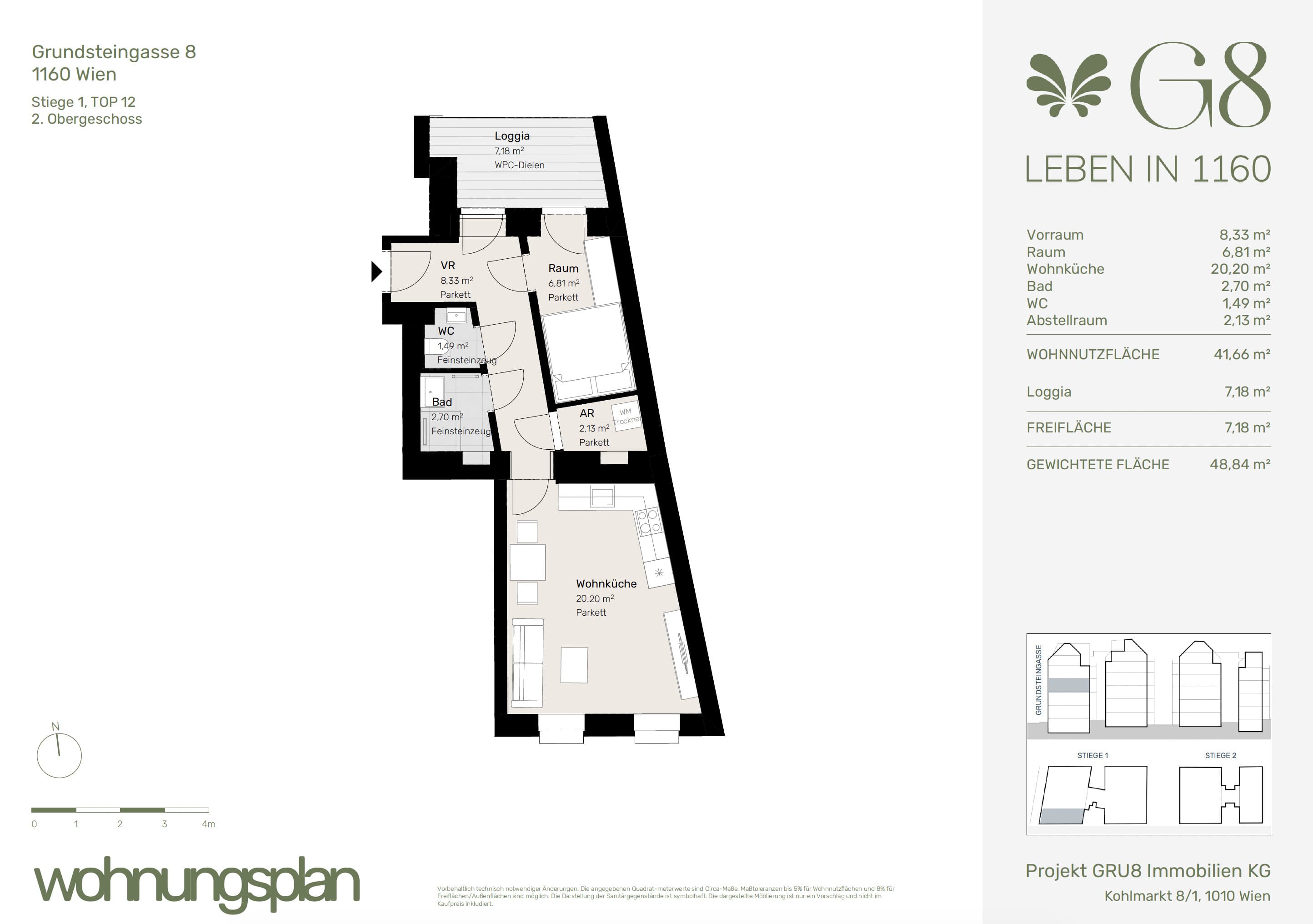 Grundriss Top 1/12 — G8 Living — 2 Zimmer — 41,7 m² — 2. OG