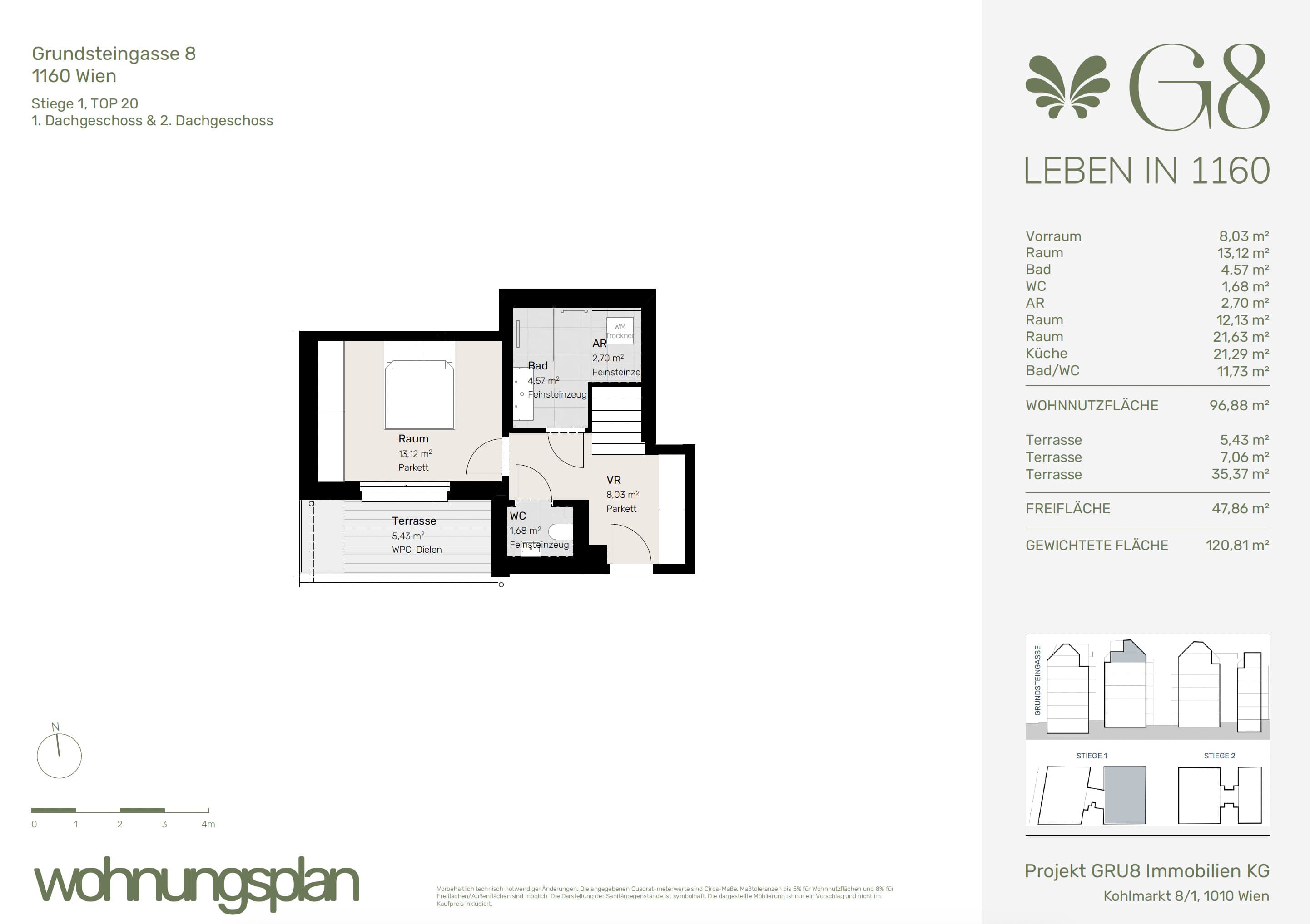 Grundriss Top 1/20 — G8 Living — 3 Zimmer — 96,9 m² — 1. DG — Grundriss 1/2