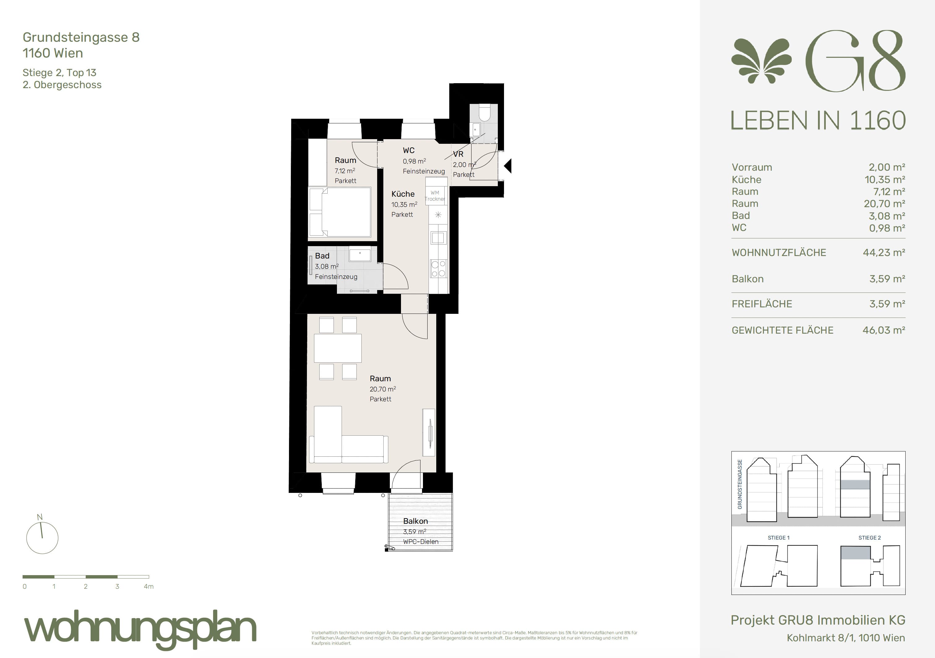 Grundriss Top 2/13 — G8 Living — 2 Zimmer — 44,2 m² — 2. OG