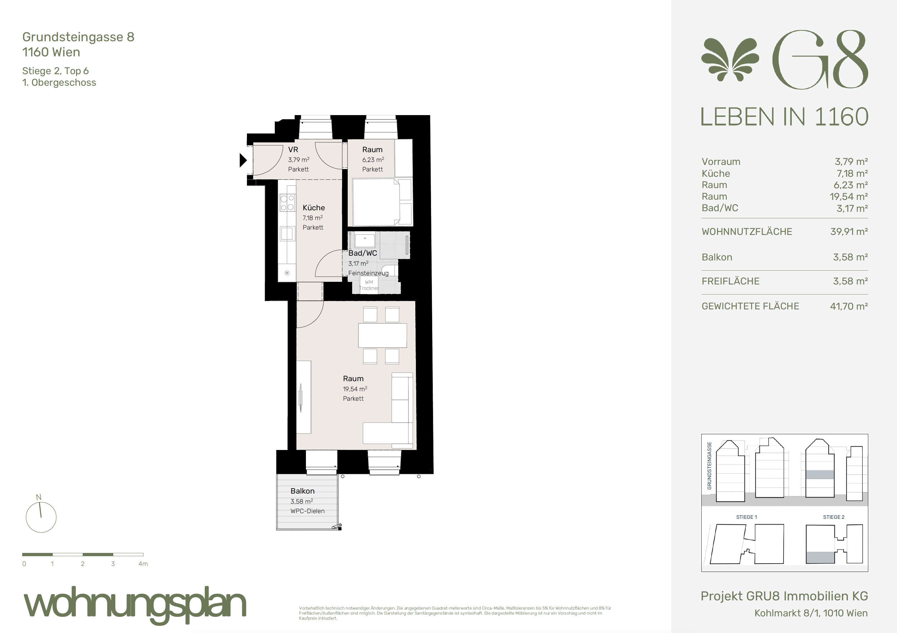 Grundriss Top 2/6 — G8 Living — 2 Zimmer — 39,9 m² — 1. OG