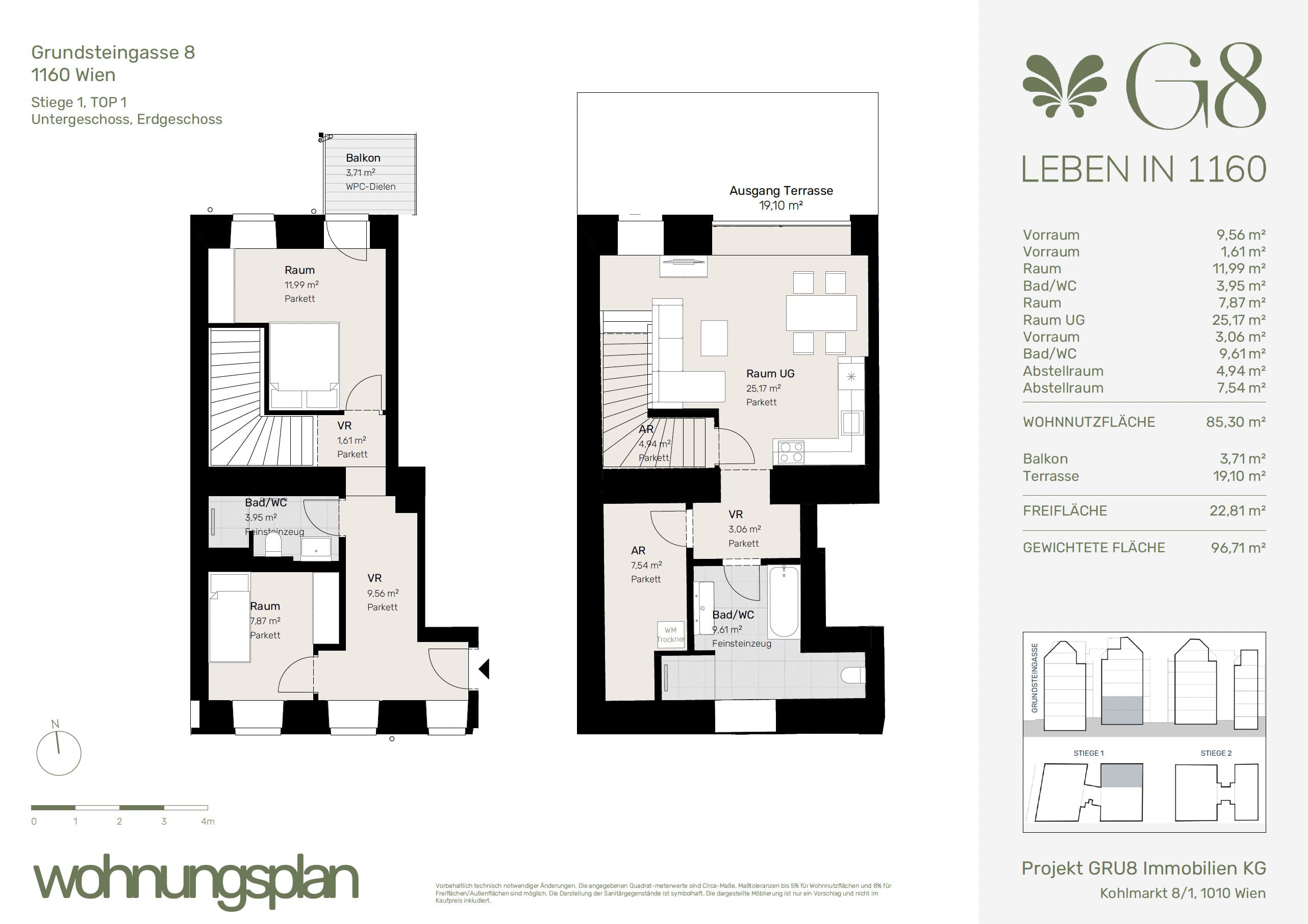 Grundriss Top 1/1 — G8 Living — 3 Zimmer — 85,3 m² — EG