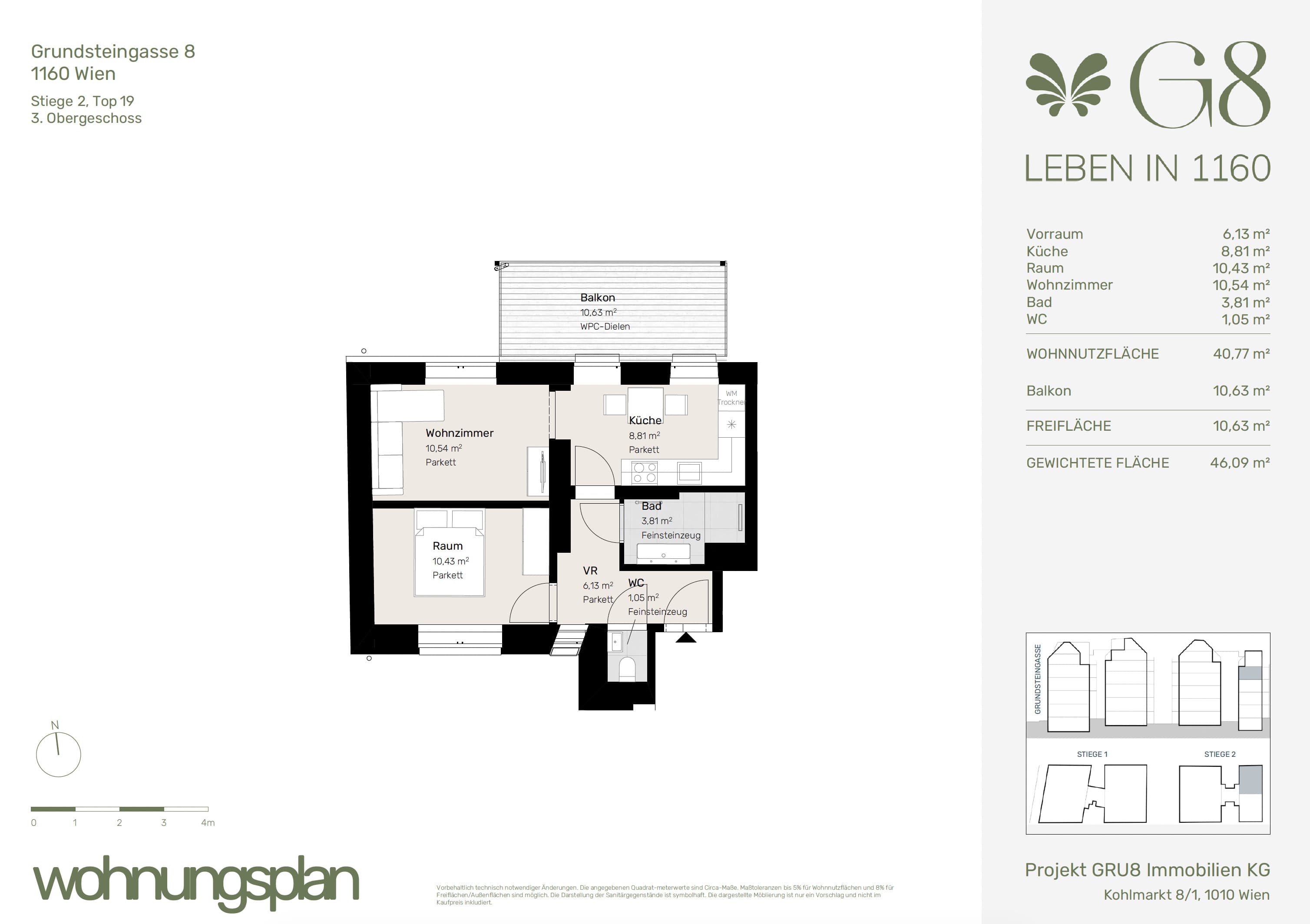 Grundriss Top 2/19 — G8 Living — 2 Zimmer — 40,8 m² — 3. OG