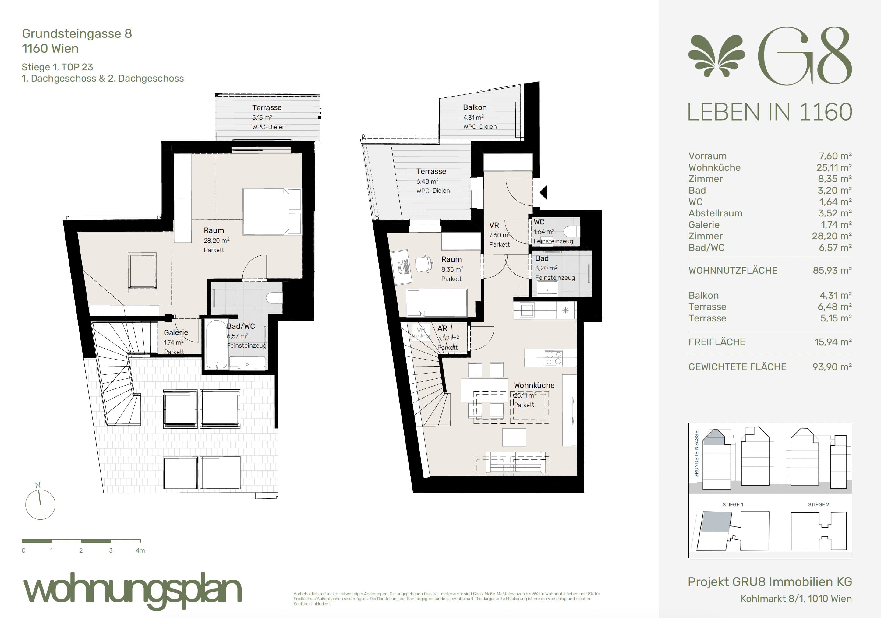 Grundriss Top 1/23 — G8 Living — 3 Zimmer — 85,9 m² — 1. DG