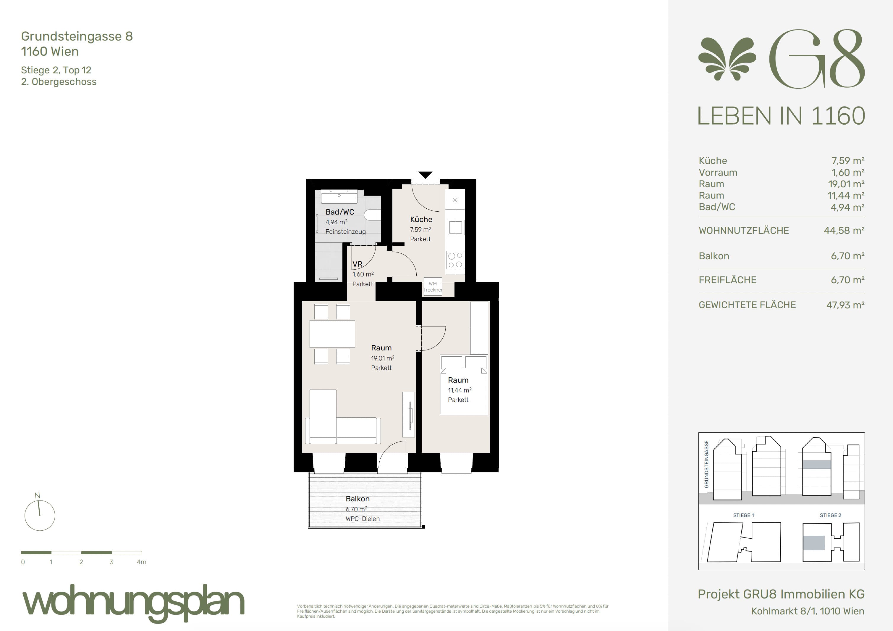 Grundriss Top 2/12 — G8 Living — 2 Zimmer — 44,6 m² — 2. OG