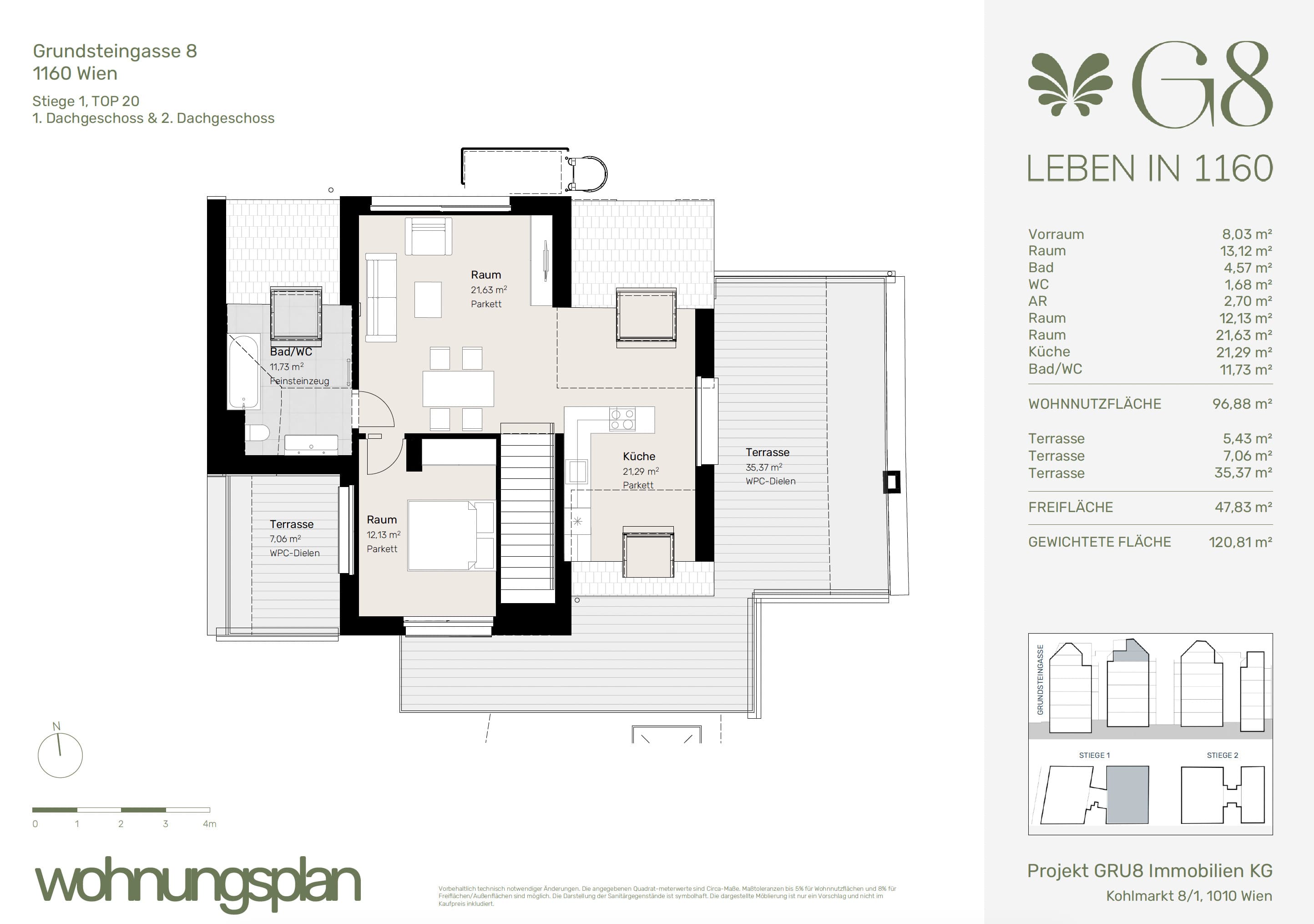 Grundriss Top 1/20 — G8 Living — 3 Zimmer — 96,9 m² — 1. DG — Grundriss 2/2