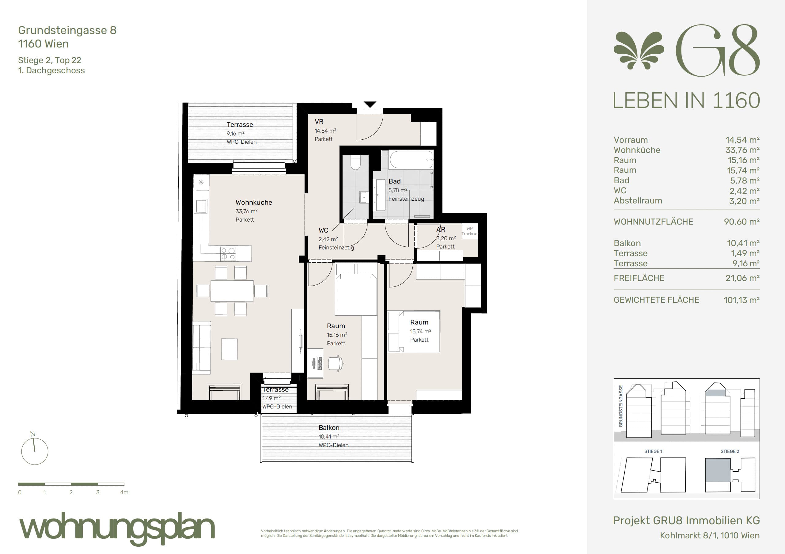 Grundriss Top 2/22 — G8 Living — 3 Zimmer — 90,6 m² — 1. DG