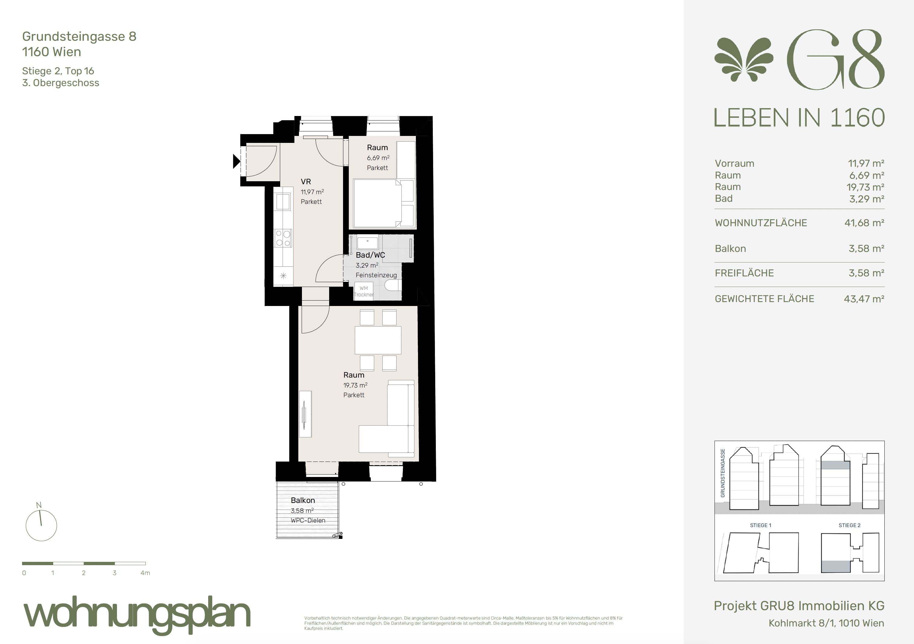 Grundriss Top 2/16 — G8 Living — 2 Zimmer — 41,7 m² — 3. OG