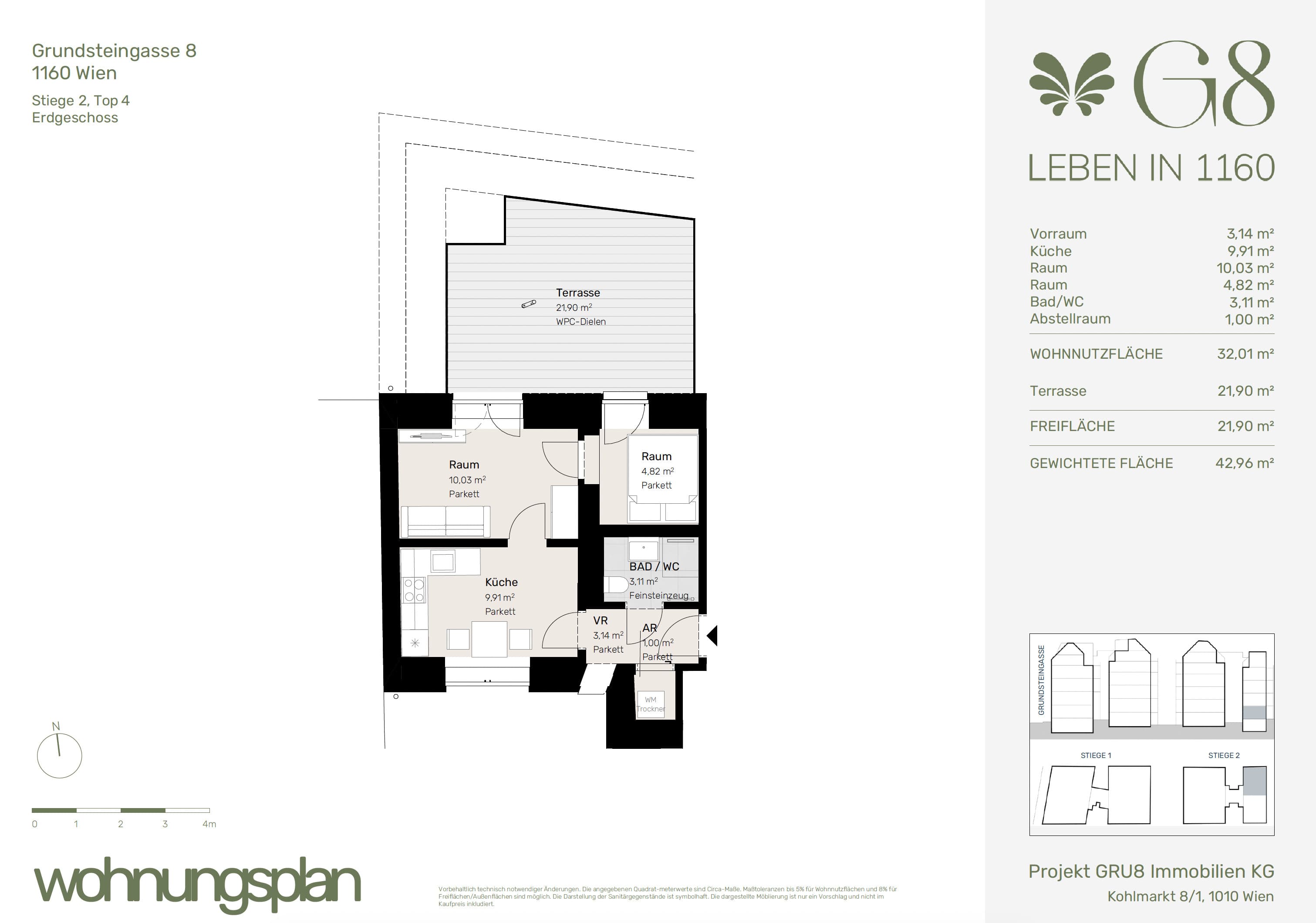 Grundriss Top 2/4 — G8 Living — 2 Zimmer — 32 m² — EG
