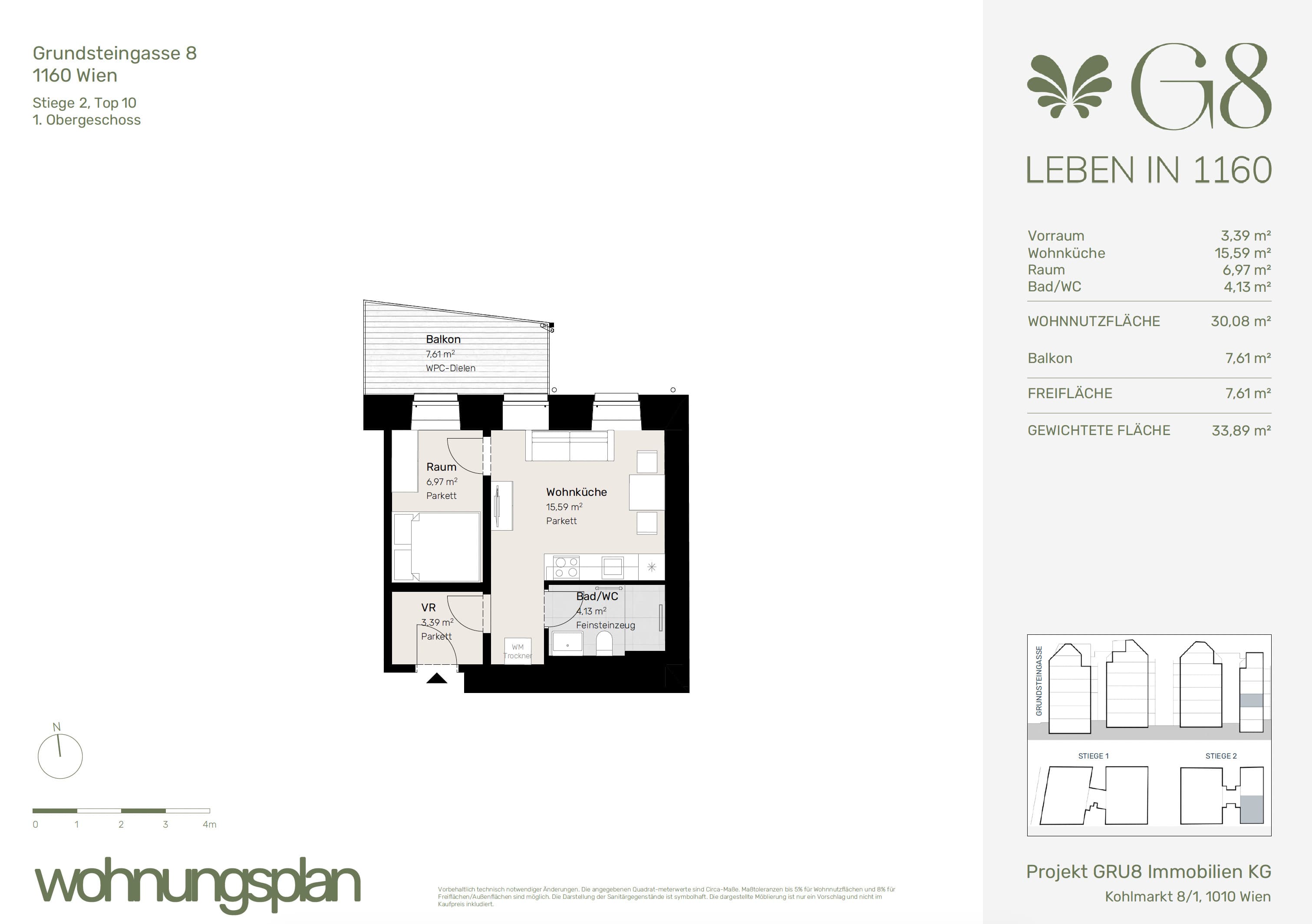 Grundriss Top 2/10 — G8 Living — 2 Zimmer — 30,8 m² — 1. OG
