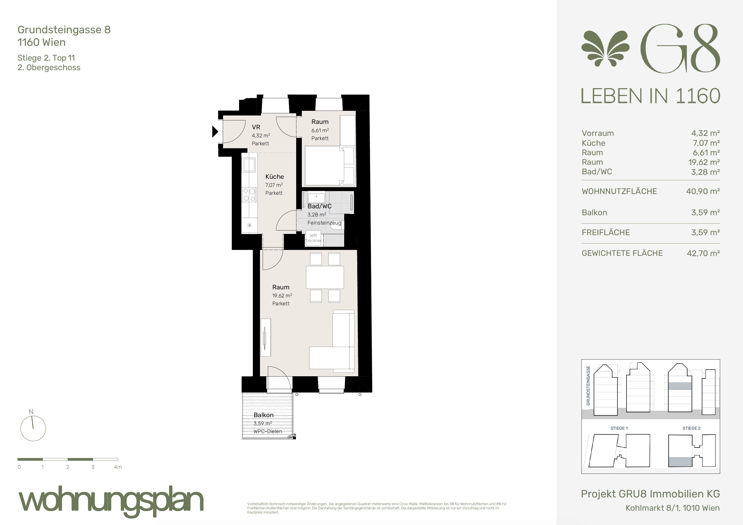 Grundriss Top 2/11 — G8 Living — 2 Zimmer — 40,9 m² — 2. OG