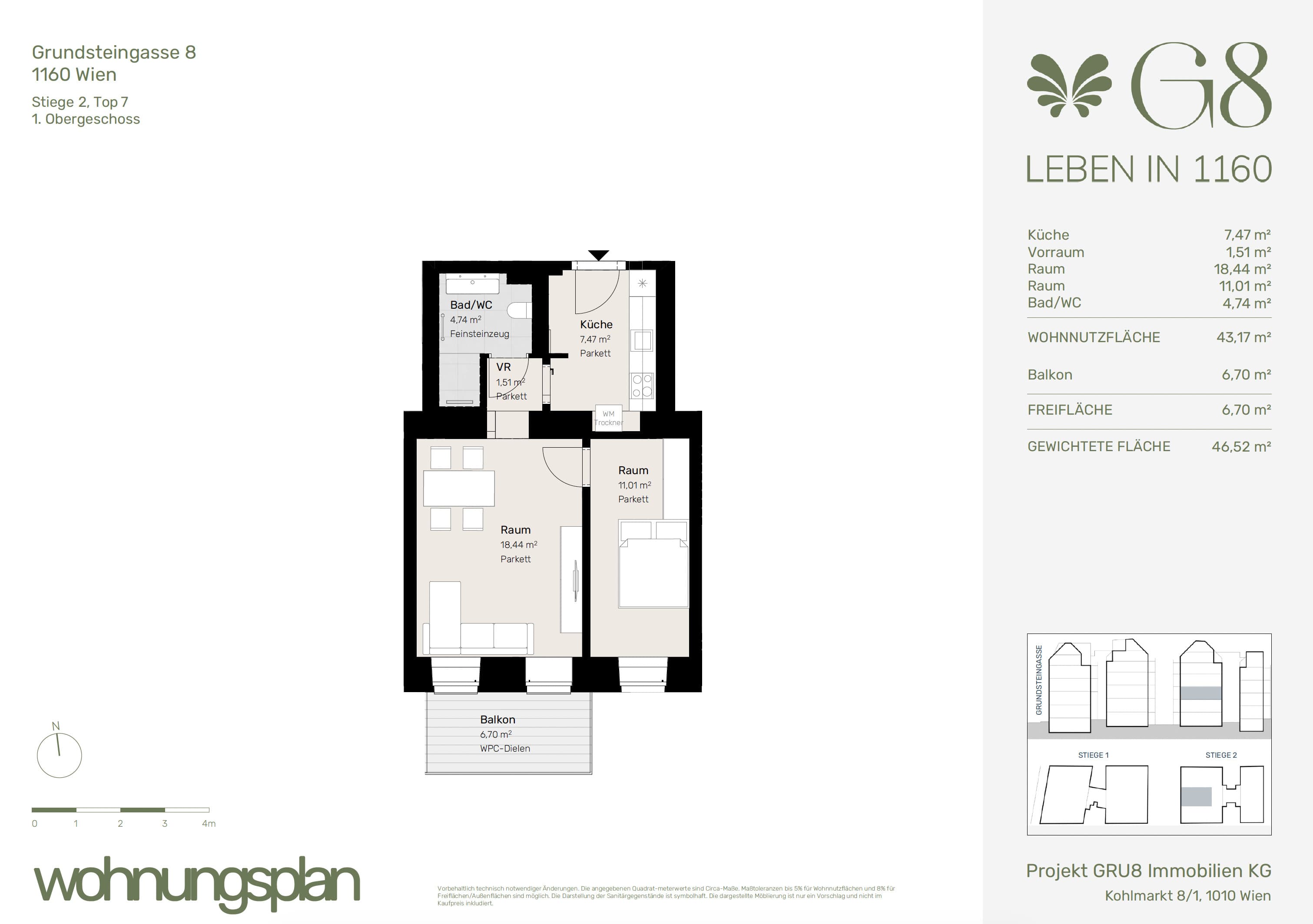 Grundriss Top 2/7 — G8 Living — 2 Zimmer — 43,2 m² — 1. OG