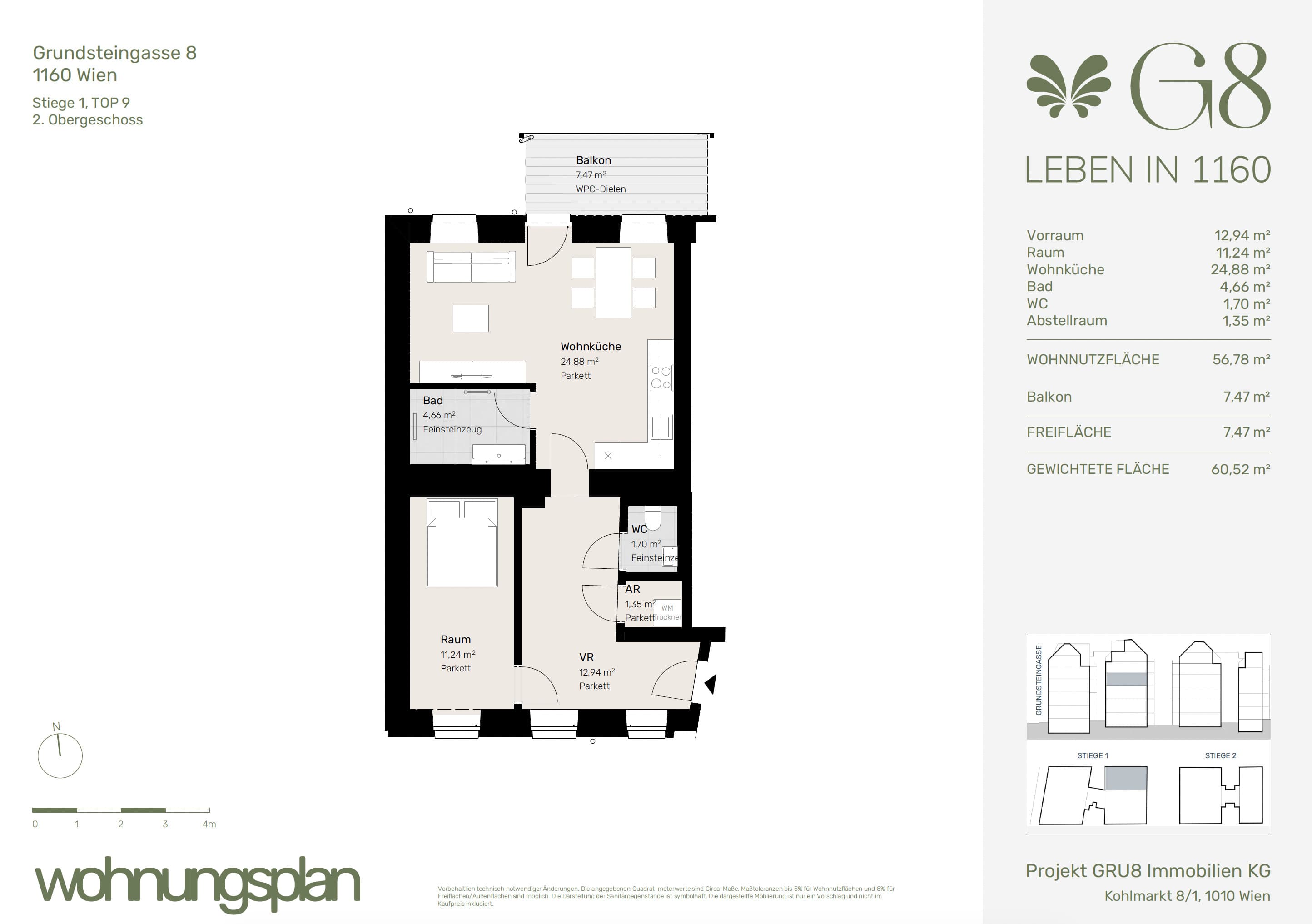 Grundriss Top 1/9 — G8 Living — 2 Zimmer — 56,8 m² — 2. OG