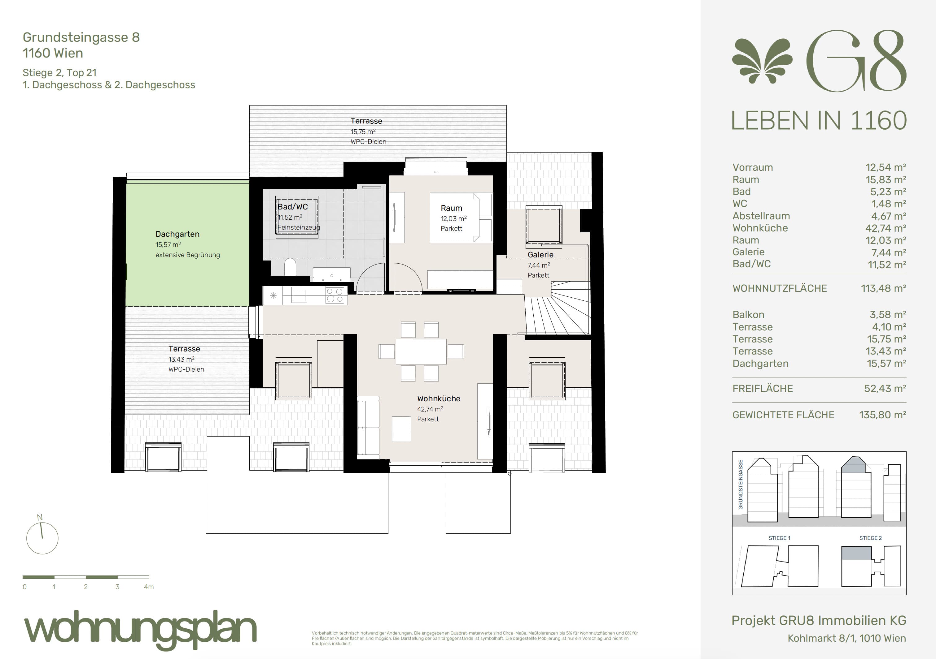 Grundriss Top 2/21 — G8 Living — 3 Zimmer — 113,5 m² — 1. DG — Grundriss 2/2