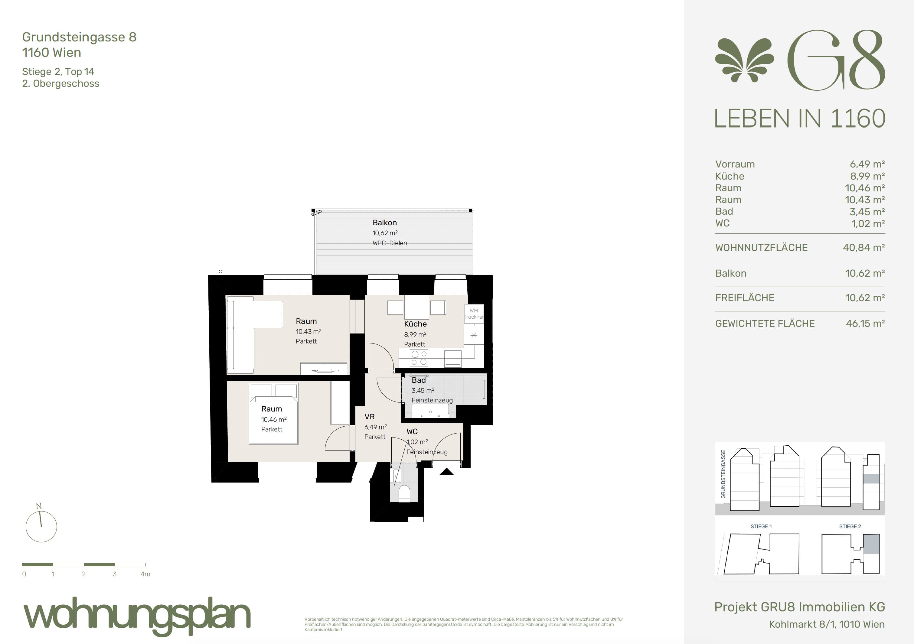 Grundriss Top 2/14 — G8 Living — 2 Zimmer — 40,8 m² — 2. OG