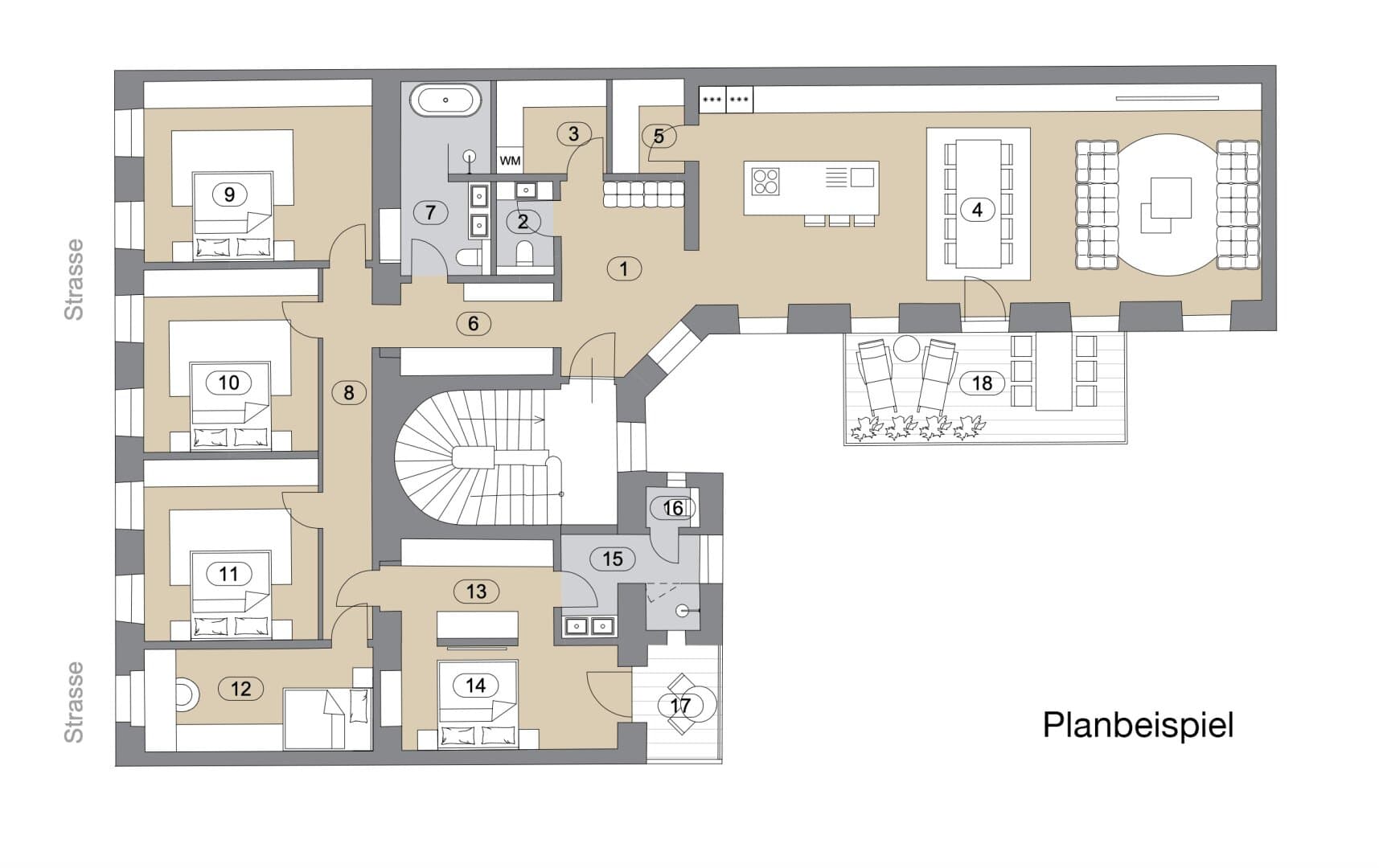 Grundriss Top 6-11 — Gablenzgasse 34 — 6 Zimmer — 196 m² — 1. OG — Grundriss 2/3