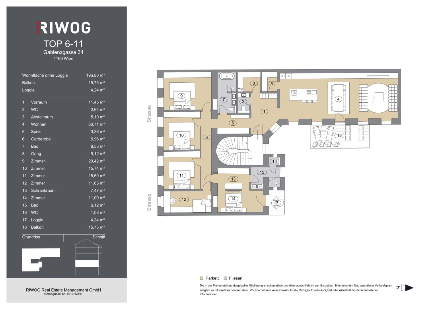Grundriss Top 6-11 — Gablenzgasse 34 — 6 Zimmer — 196 m² — 1. OG — Grundriss 3/3