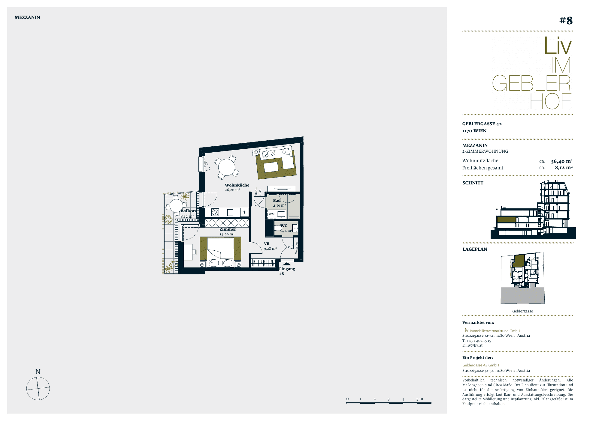Grundriss Top 08 — Liv im Geblerhof — 2 Zimmer — 56,4 m² — MZ — Grundriss 1/2