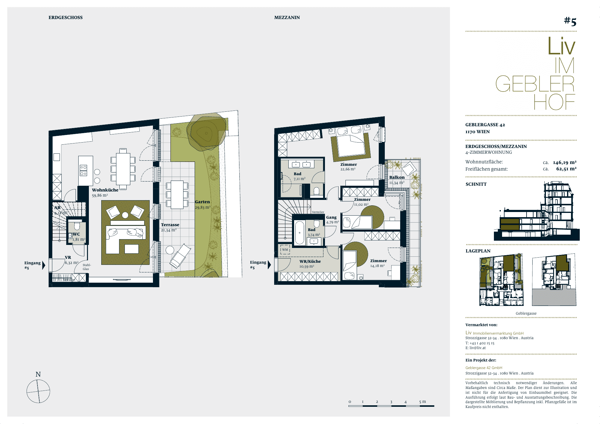 Grundriss Top 05 — Liv im Geblerhof — 4 Zimmer — 146,2 m² — EG — Grundriss 1/2