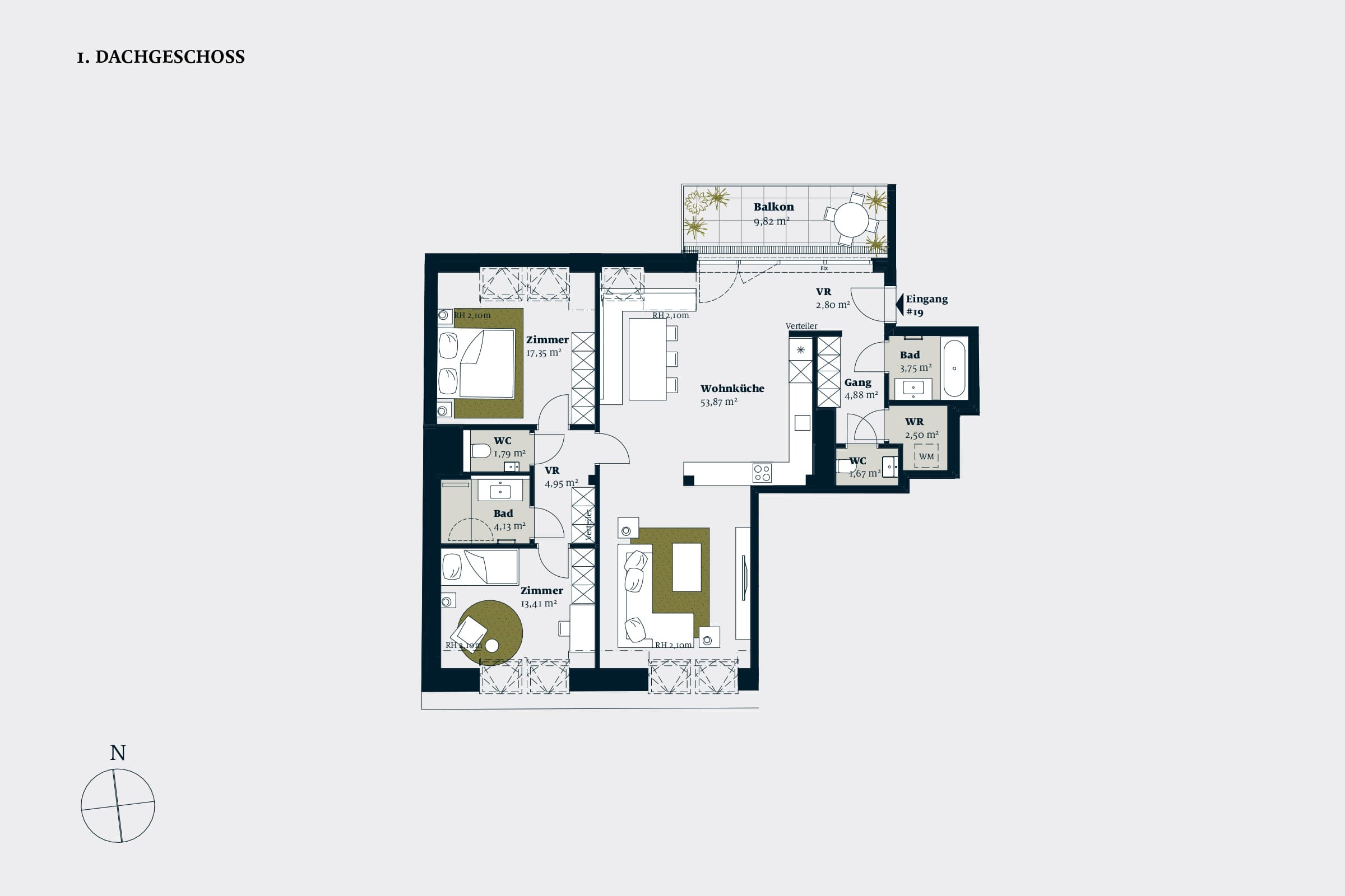Grundriss Top 19 — Liv im Geblerhof — 3 Zimmer — 111,1 m² — DG1 — Grundriss 2/2