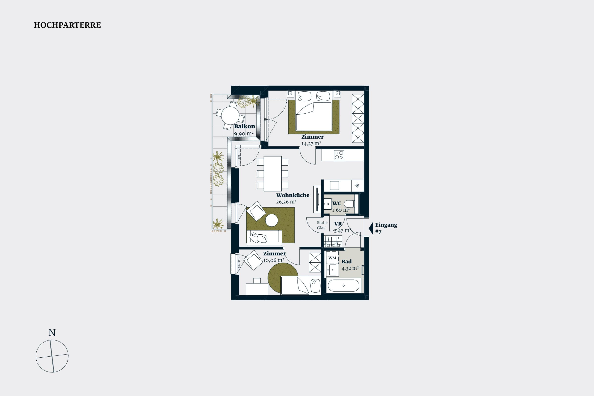 Grundriss Top 07 — Liv im Geblerhof — 3 Zimmer — 60 m² — MZ — Grundriss 2/2