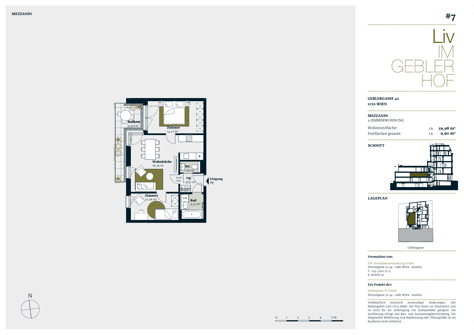 Grundriss Top 07 — Liv im Geblerhof — 3 Zimmer — 60 m² — MZ — Grundriss 1/2