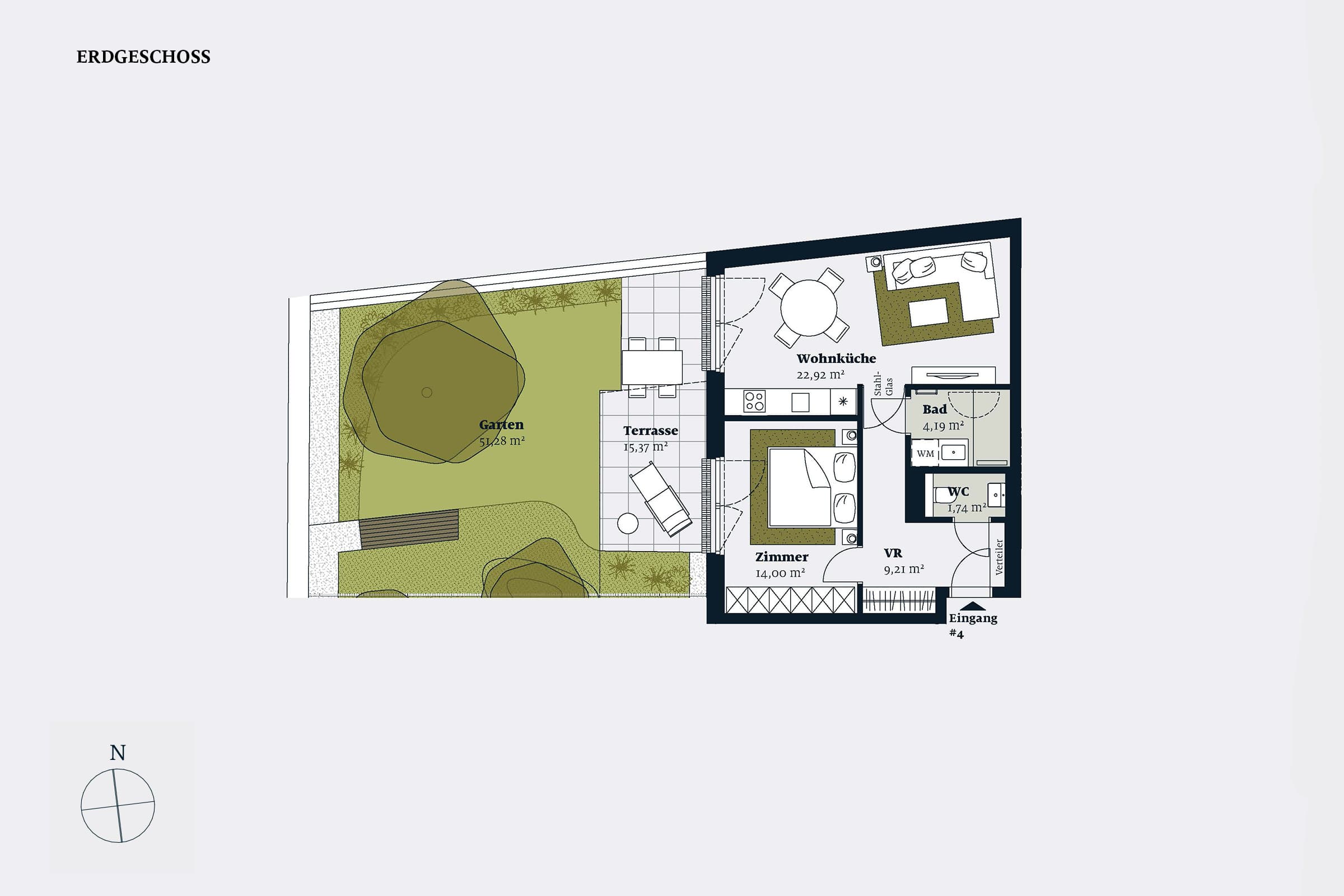 Grundriss Top 04 — Liv im Geblerhof — 2 Zimmer — 52,1 m² — EG — Grundriss 2/2