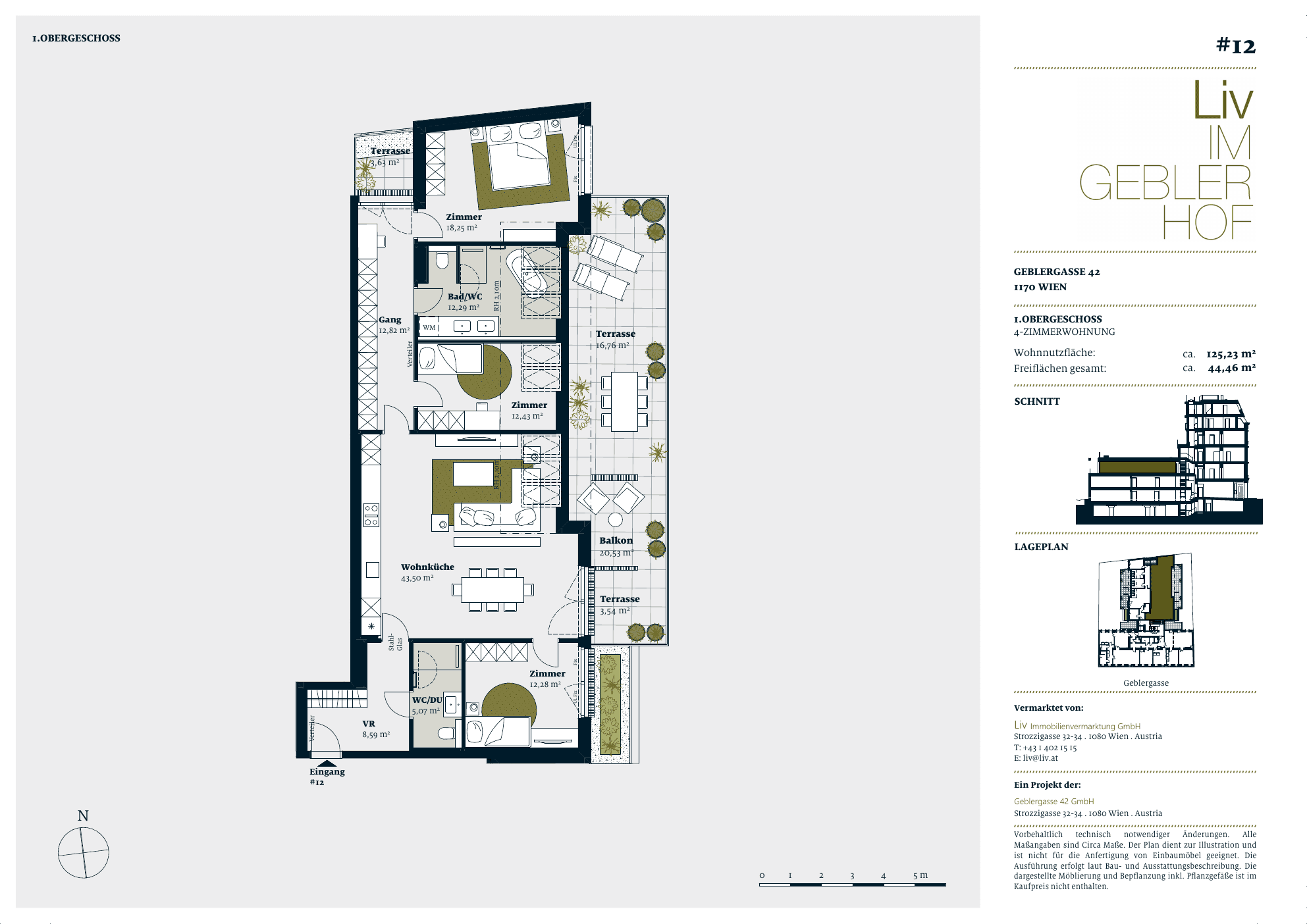 Grundriss Top 12 — Liv im Geblerhof — 4 Zimmer — 125,2 m² — OG1 — Grundriss 1/2