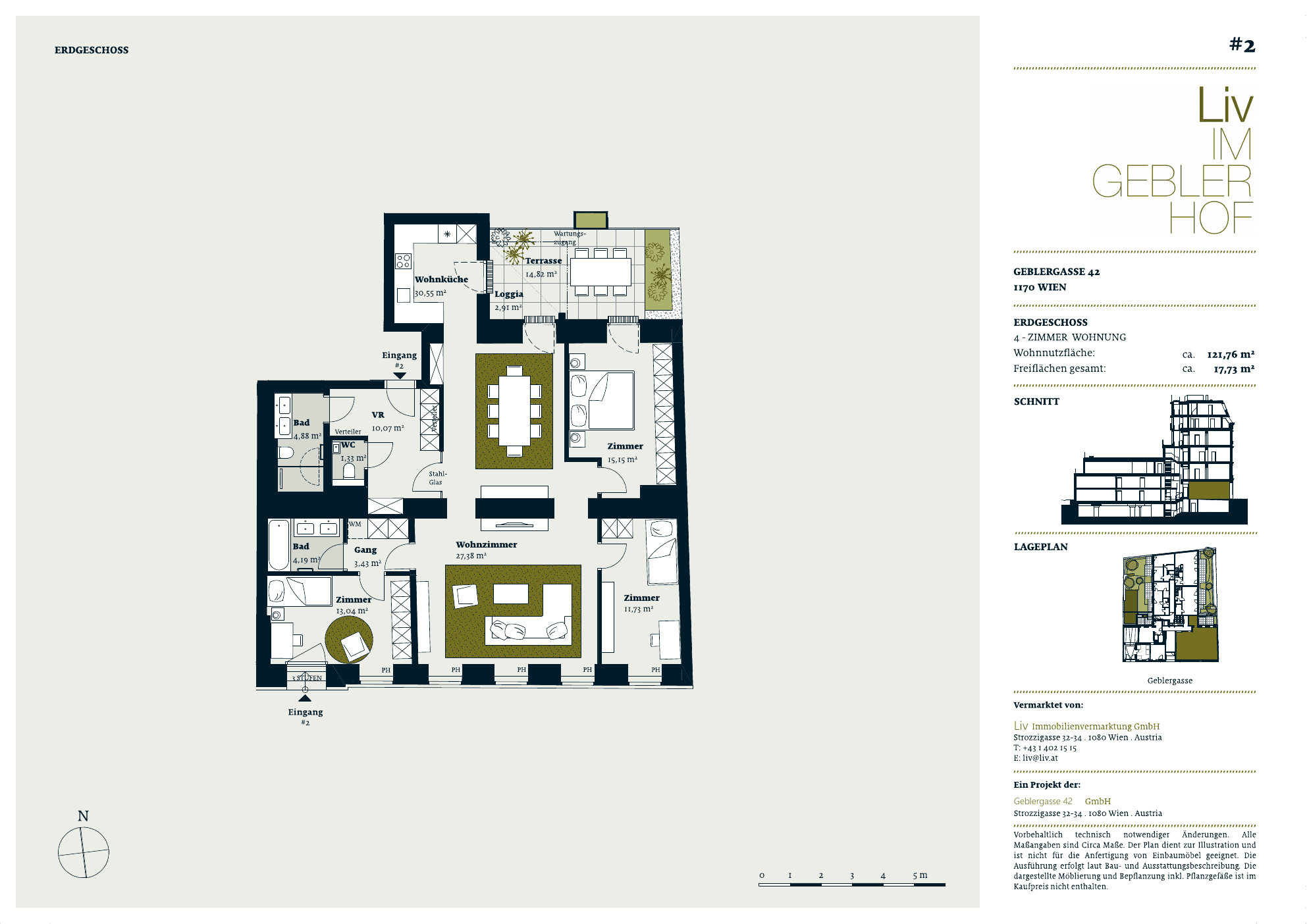 Grundriss Top 02 — Liv im Geblerhof — 4 Zimmer — 121,8 m² — EG — Grundriss 1/2