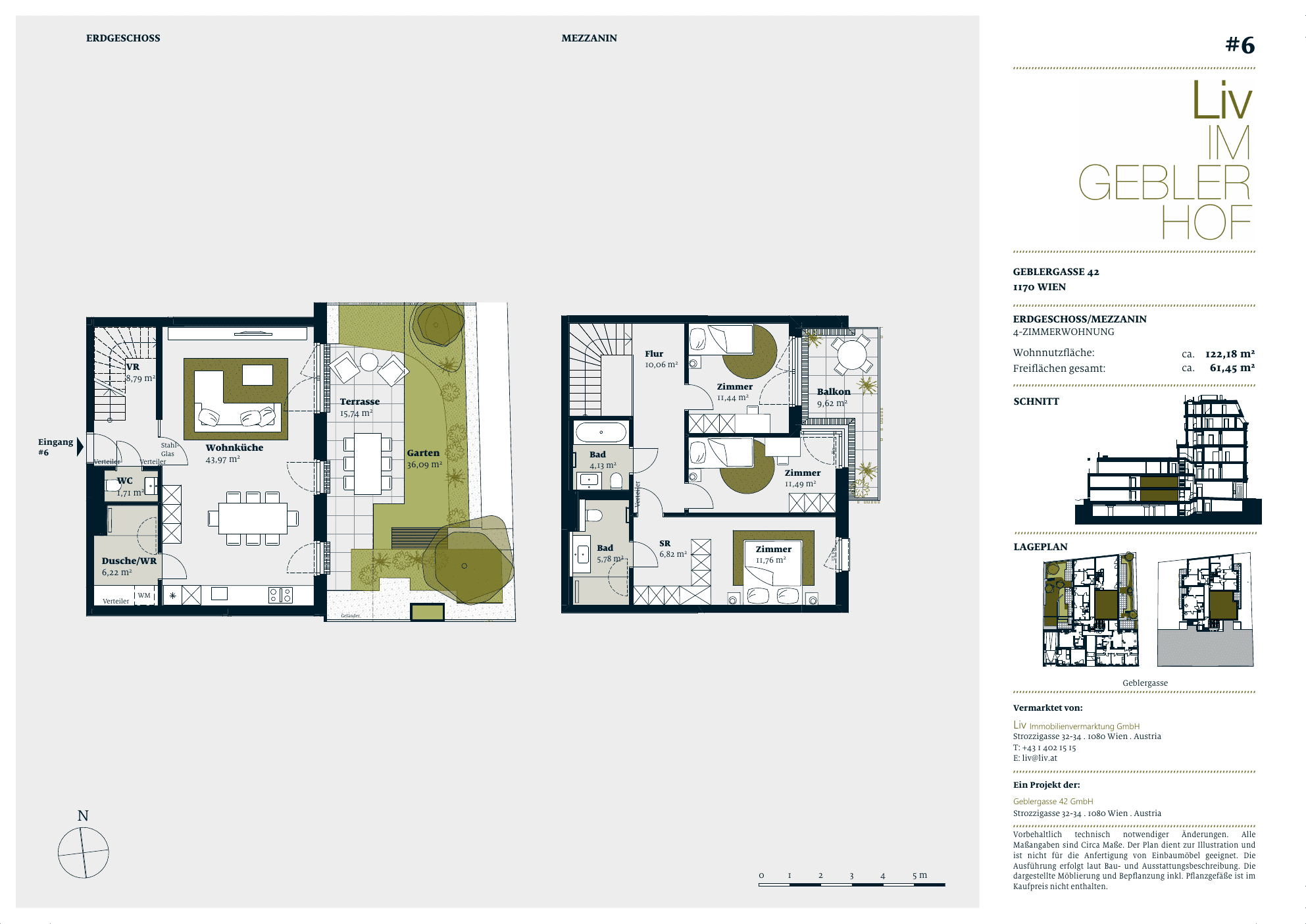 Grundriss Top 06 — Liv im Geblerhof — 4 Zimmer — 122,2 m² — EG — Grundriss 1/2