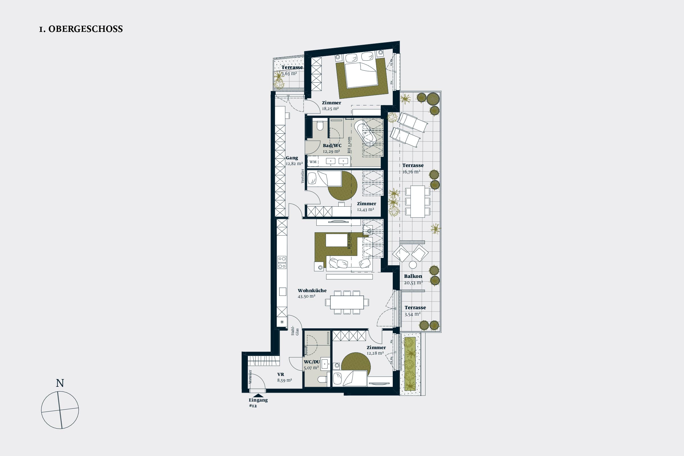 Grundriss Top 12 — Liv im Geblerhof — 4 Zimmer — 125,2 m² — OG1 — Grundriss 2/2