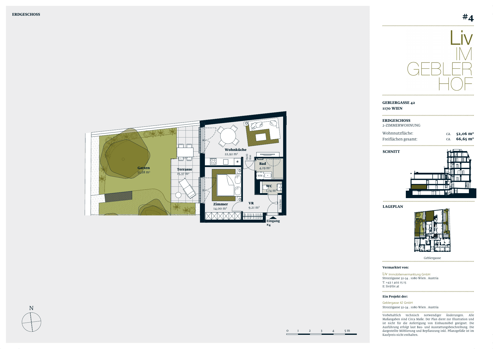 Grundriss Top 04 — Liv im Geblerhof — 2 Zimmer — 52,1 m² — EG — Grundriss 1/2