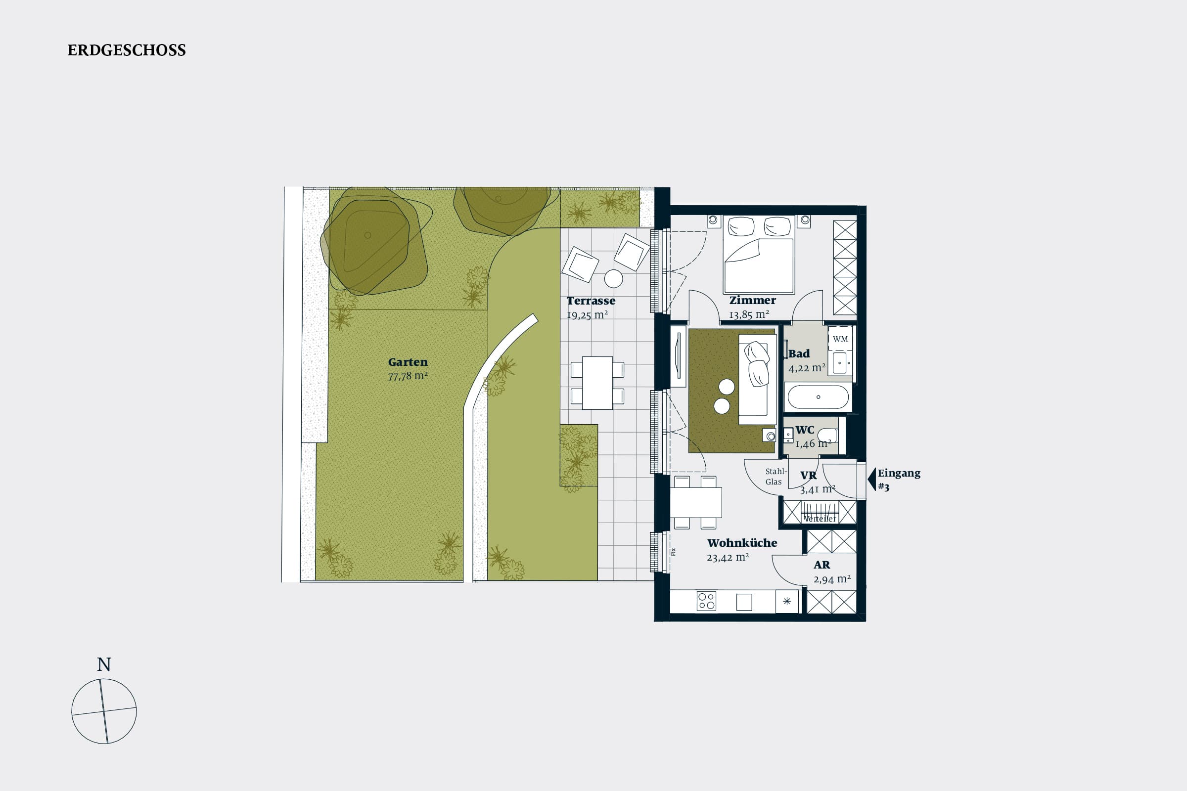 Grundriss Top 03 — Liv im Geblerhof — 2 Zimmer — 49,3 m² — EG — Grundriss 2/2