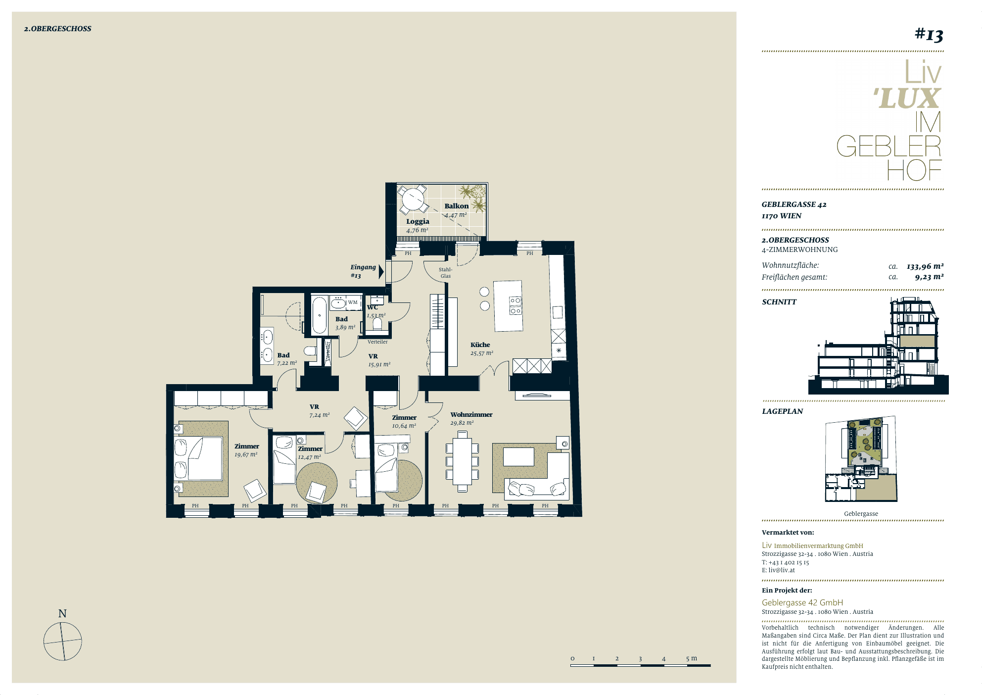 Grundriss Top 13 — Liv im Geblerhof — 4 Zimmer — 134 m² — OG2 — Grundriss 1/2