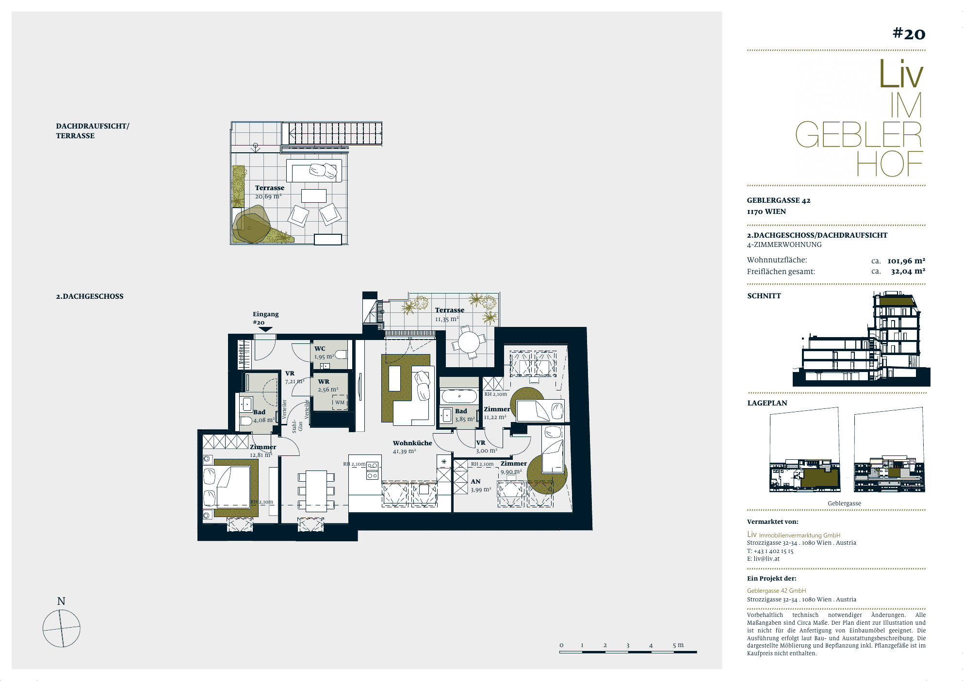 Grundriss Top 20 — Liv im Geblerhof — 4 Zimmer — 102 m² — DG2 — Grundriss 1/2
