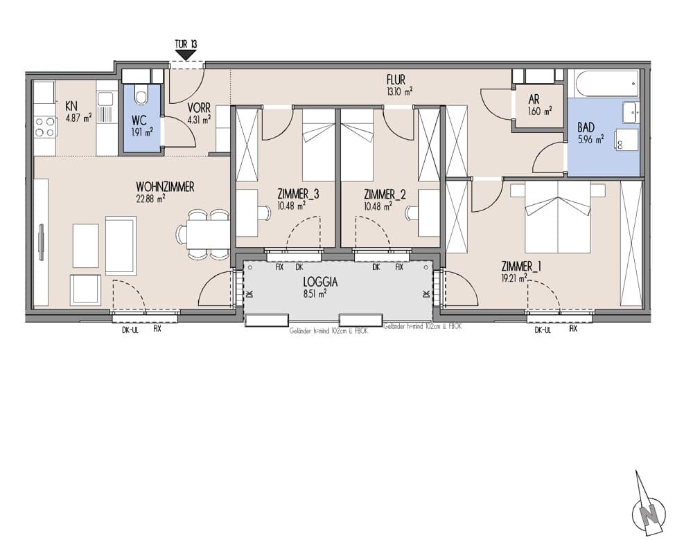 Floorplan Top 01-013 — Gelber Hof – Hausfelder Höfe — 4 Rooms — 94.8 m² — 1. OG