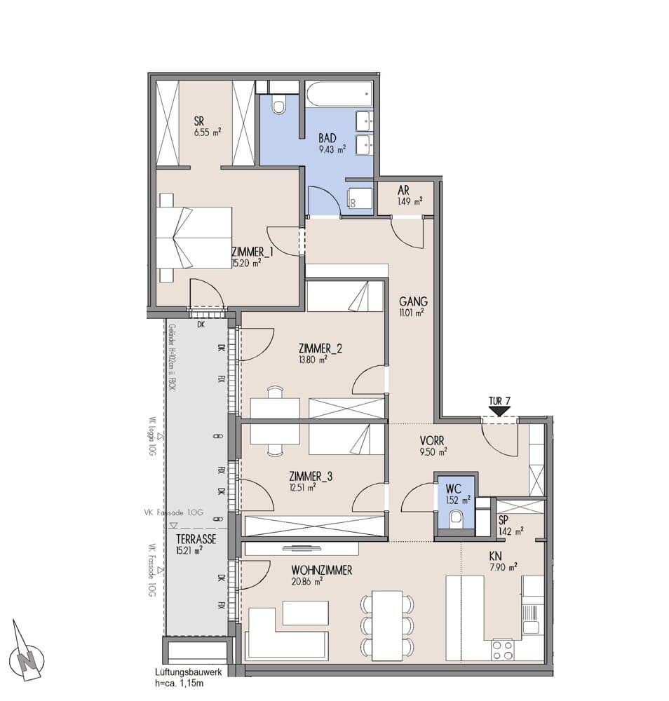 Floorplan Top 01-007 — Gelber Hof – Hausfelder Höfe — 4 Rooms — 111.2 m² — EG