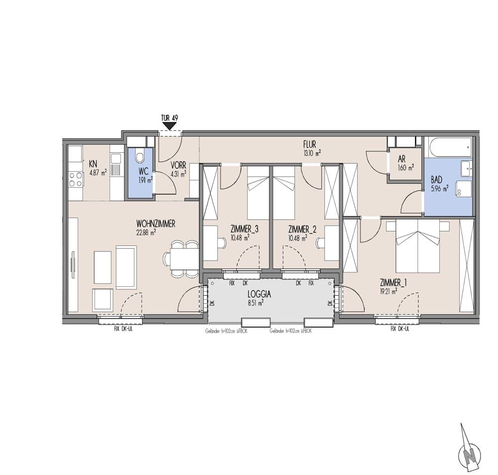 Grundriss Top 01-049 — Gelber Hof – Hausfelder Höfe — 4 Zimmer — 94,8 m² — 4. OG